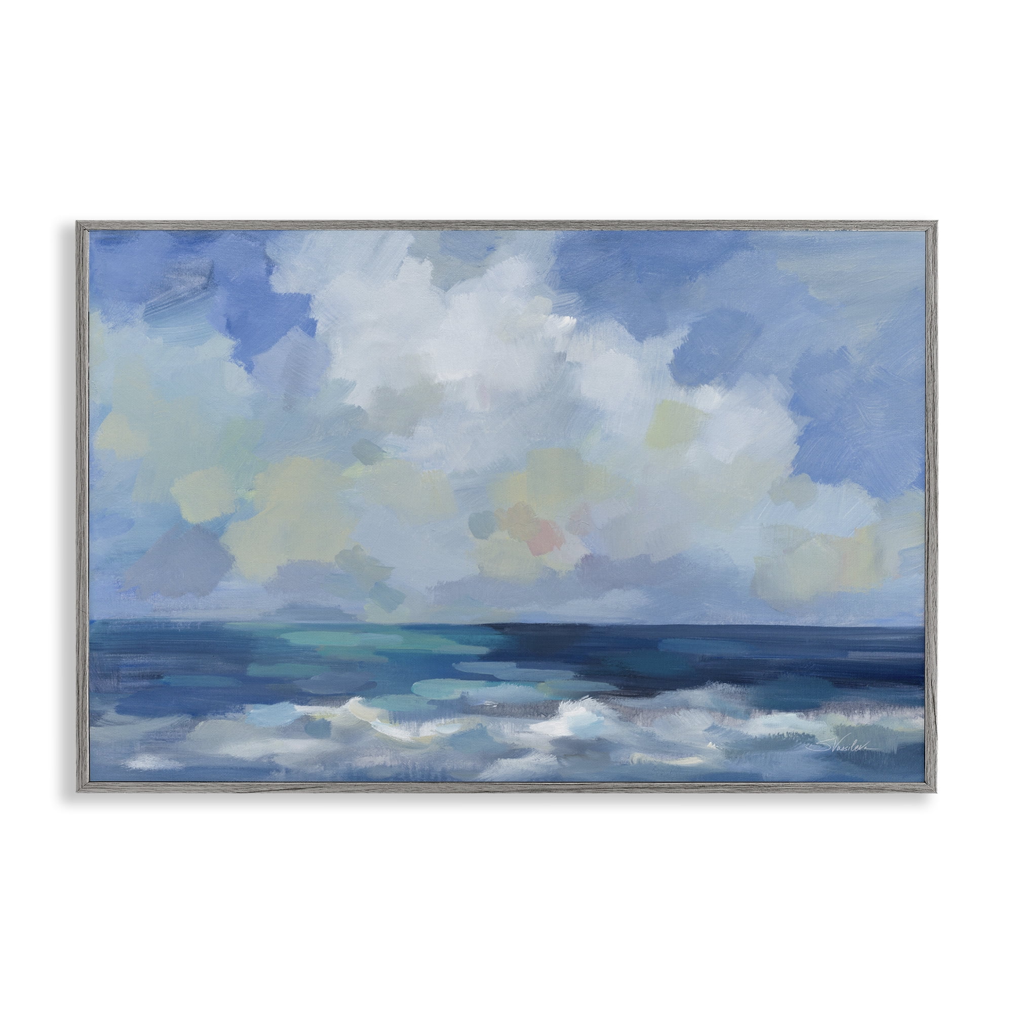 Stupell Industries Nautical Waves & Clouds Nautical & Beach Painting Gray Framed Art Print Wall Art, 24 x 16