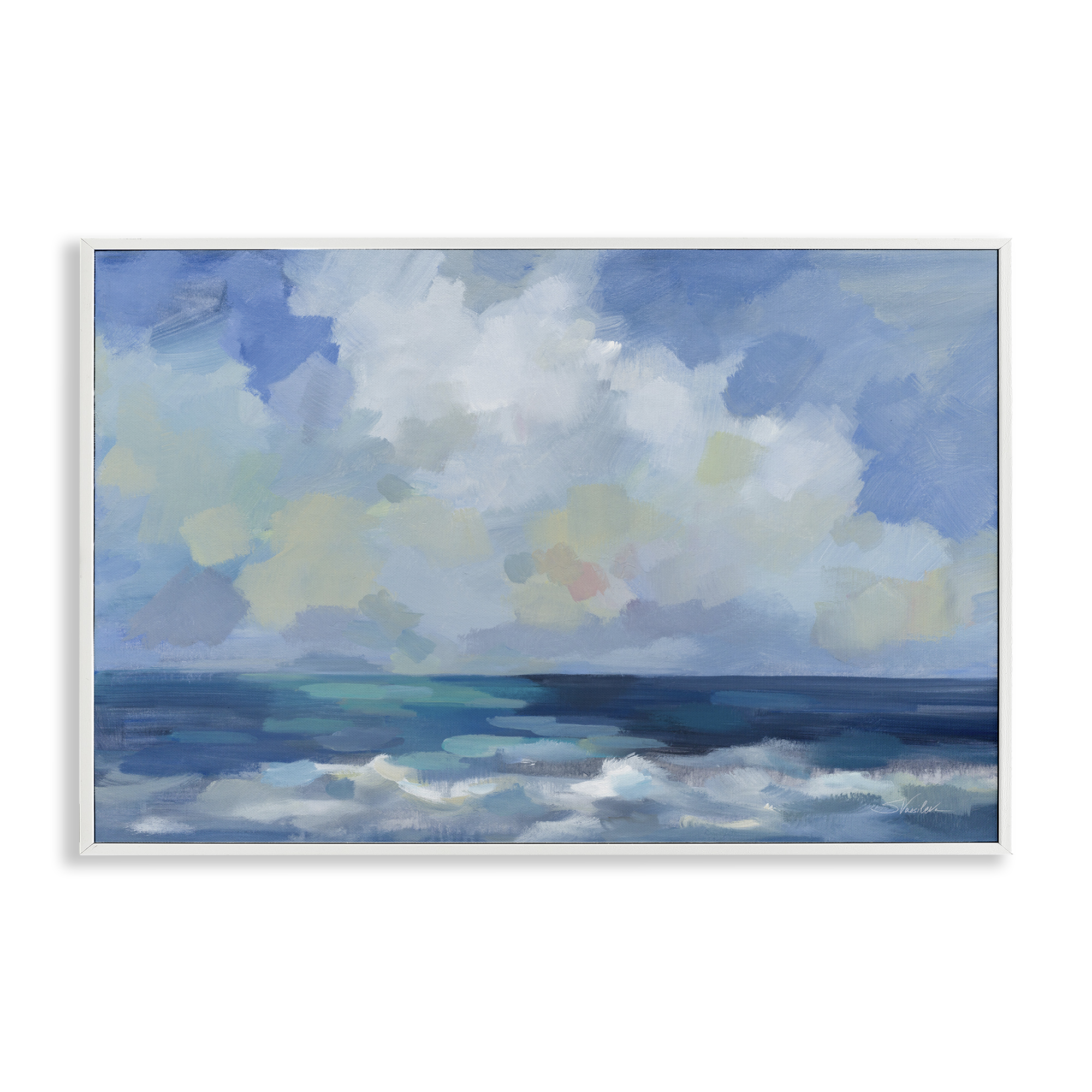 Stupell Industries Nautical Waves & Clouds Nautical & Beach Painting White Framed Art Print Wall Art, 30 x 20