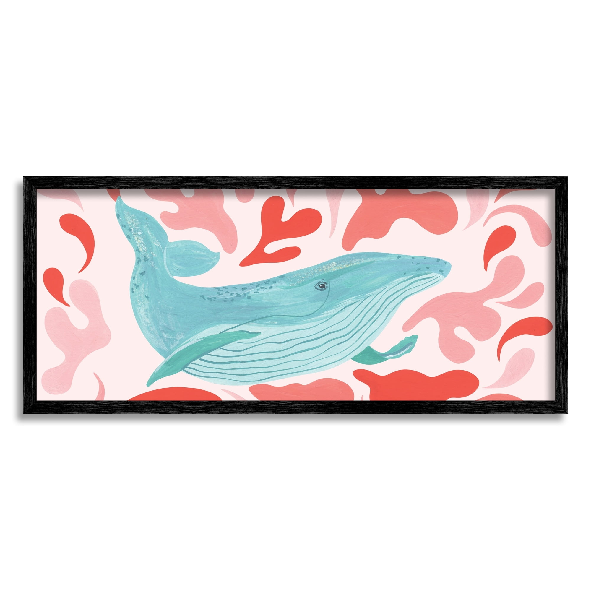 Stupell Industries Nautical Whale Pink Abstract Shapes Pattern Graphic Art Black Framed Art Print Wall Art, Design by Aralma