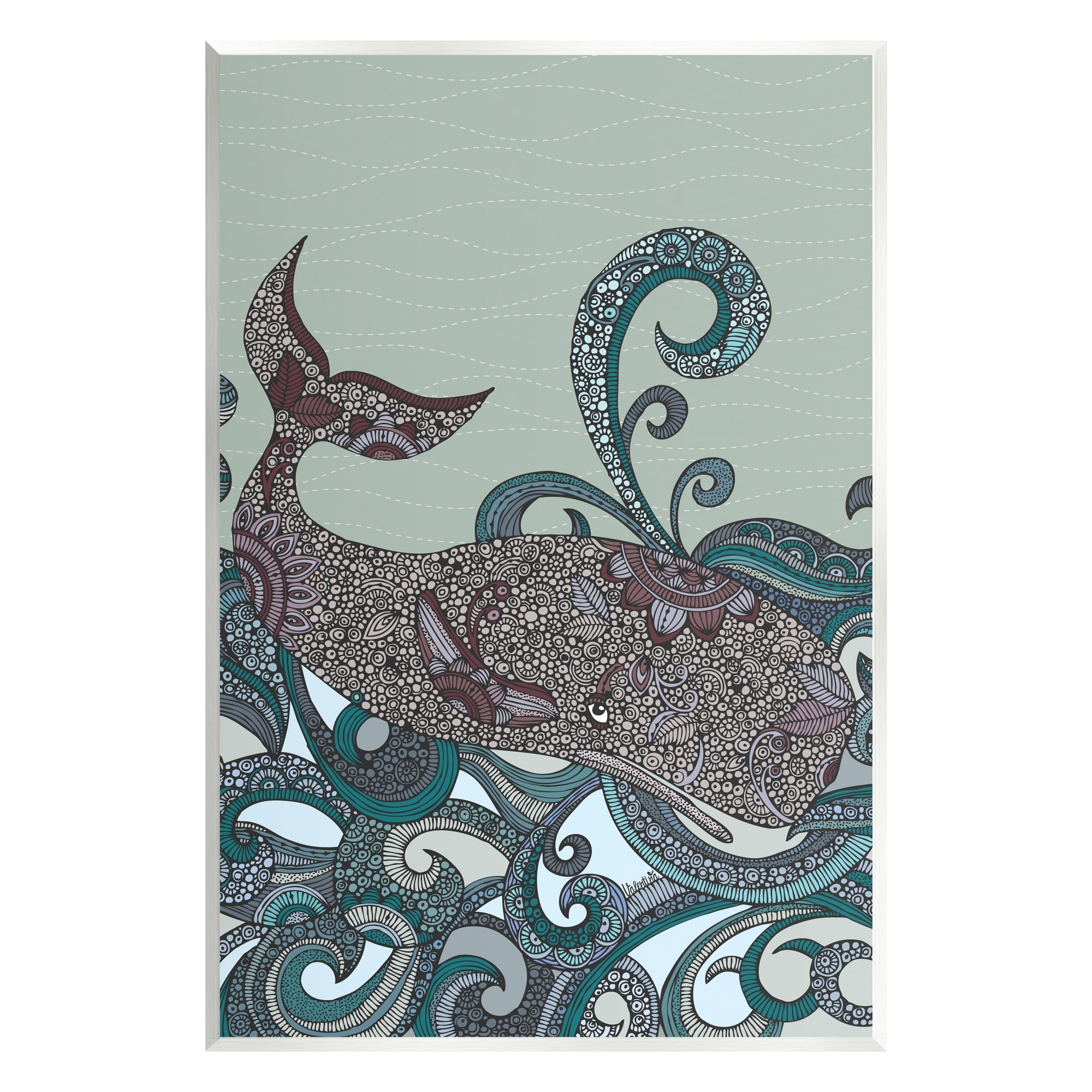 Stupell Industries Nautical Whale Surrounded Intricate Patterned Swirl Shapes Graphic Art Unframed Art Print Wall Art, Design by Valentina Harper