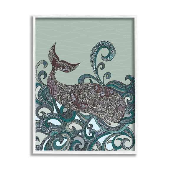 Stupell Industries Nautical Whale Surrounded Intricate Patterned Swirl Shapes Graphic Art White Framed Art Print Wall Art, Design by Valentina Harper