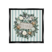 Stupell Industries Nautical Winter Wreath Holiday Painting Black Floater Framed Canvas Art Print Wall Art, 18 x 18