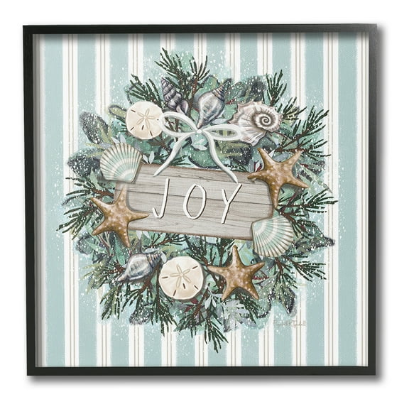 Stupell Industries Nautical Winter Wreath Holiday Painting Black Framed Art Print Wall Art, 12 x 12