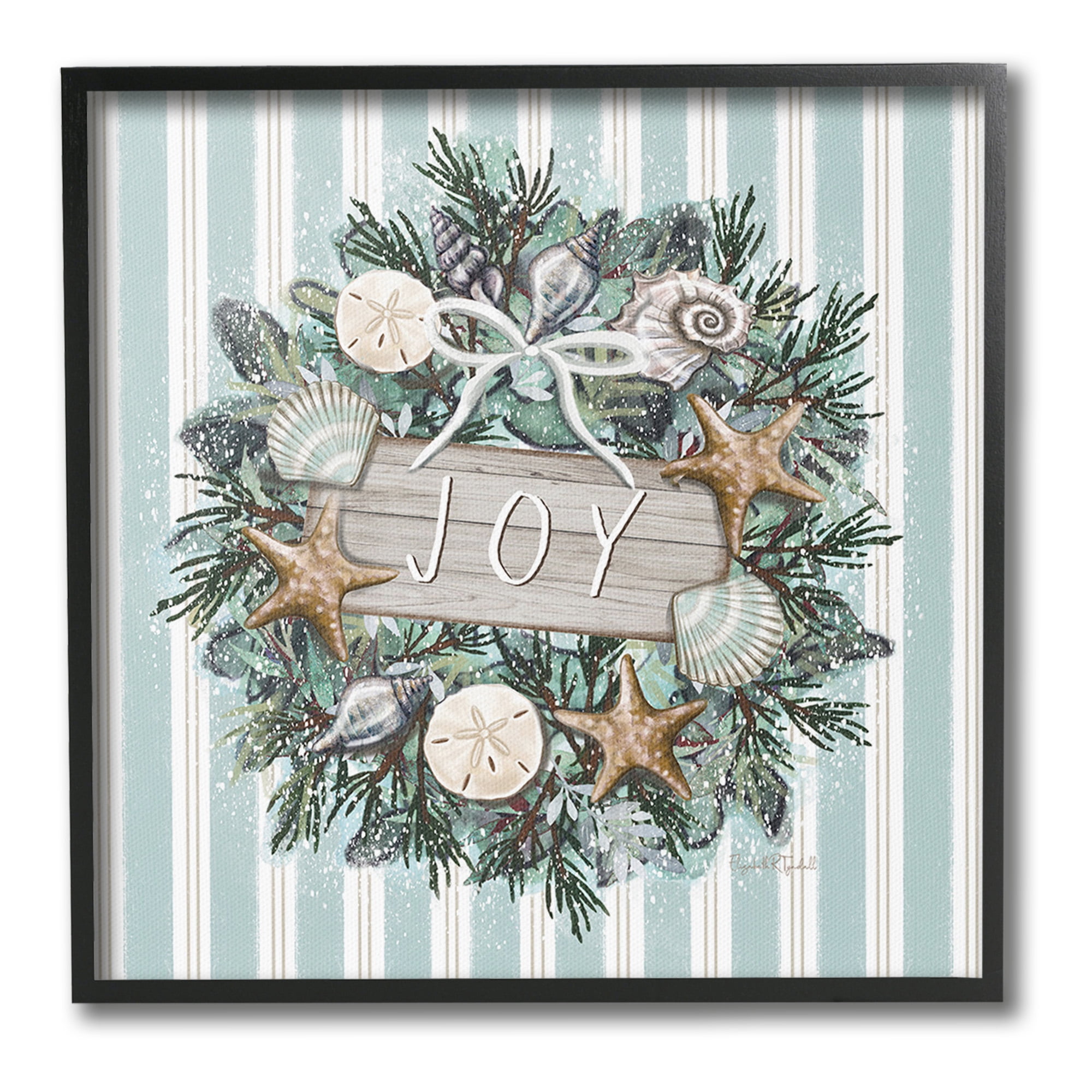 Stupell Industries Nautical Winter Wreath Holiday Painting Black Framed Art Print Wall Art, 17 x 17