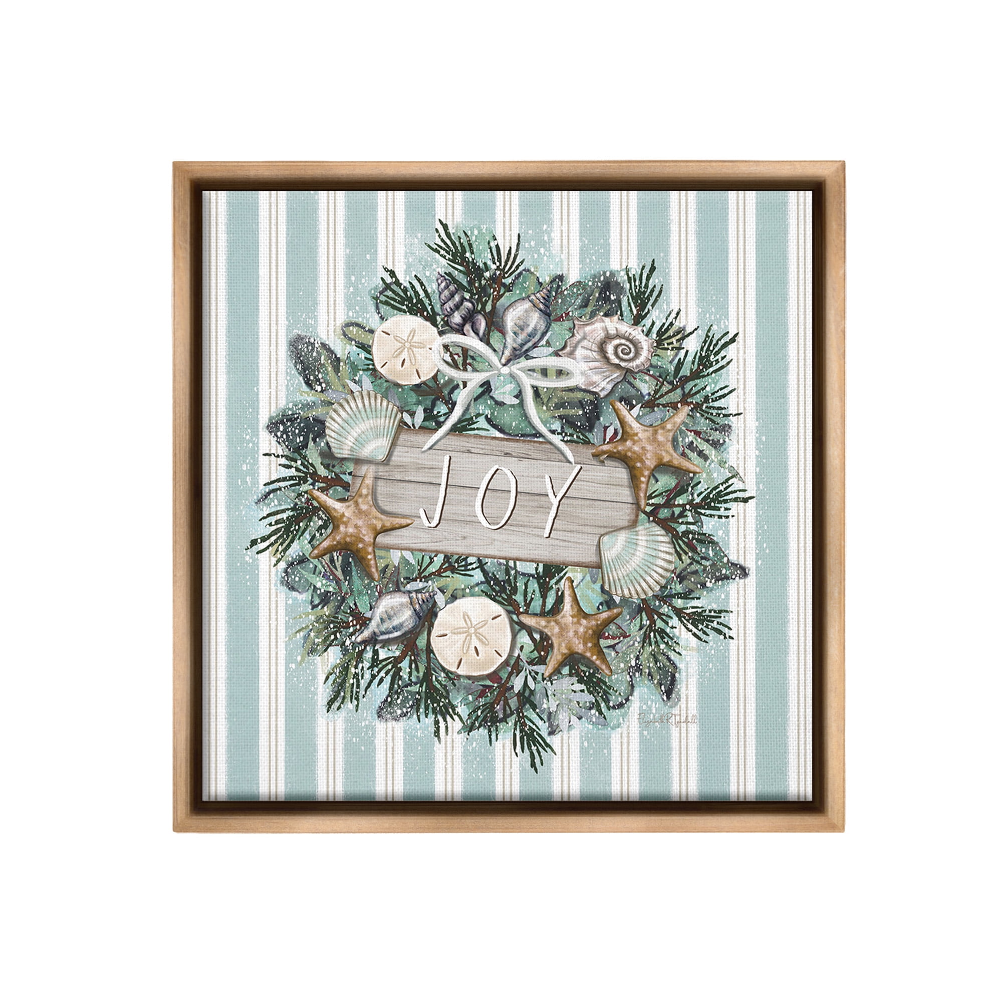 Stupell Industries Nautical Winter Wreath Holiday Painting Brown Floater Framed Canvas Art Print Wall Art, 25 x 25