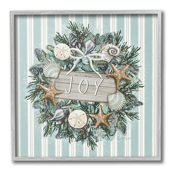 Stupell Industries Nautical Winter Wreath Holiday Painting Gray Framed Art Print Wall Art, 12 x 12