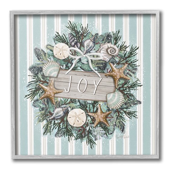 Stupell Industries Nautical Winter Wreath Holiday Painting Gray Framed Art Print Wall Art, 24 x 24