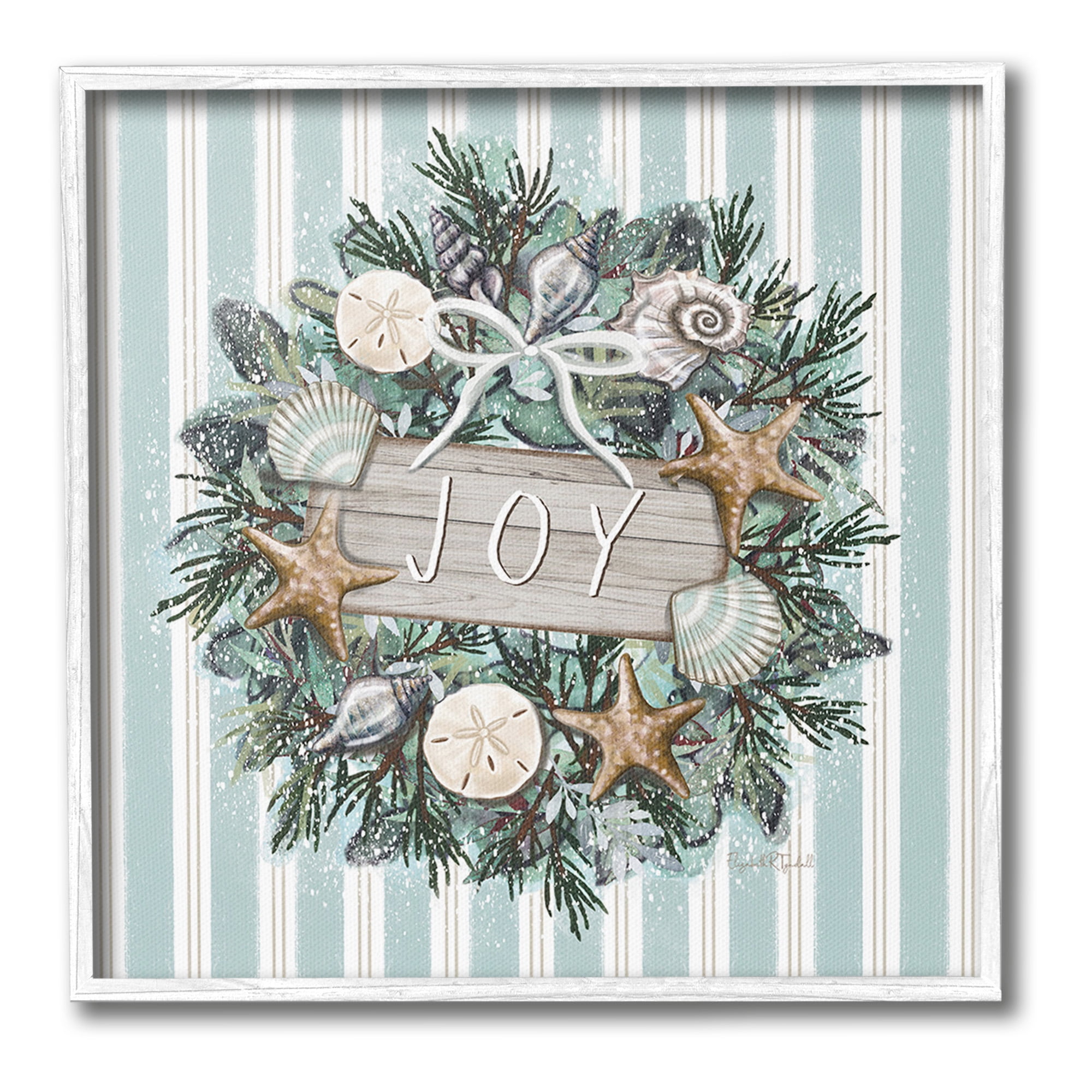 Stupell Industries Nautical Winter Wreath Holiday Painting White Framed Art Print Wall Art, 17 x 17