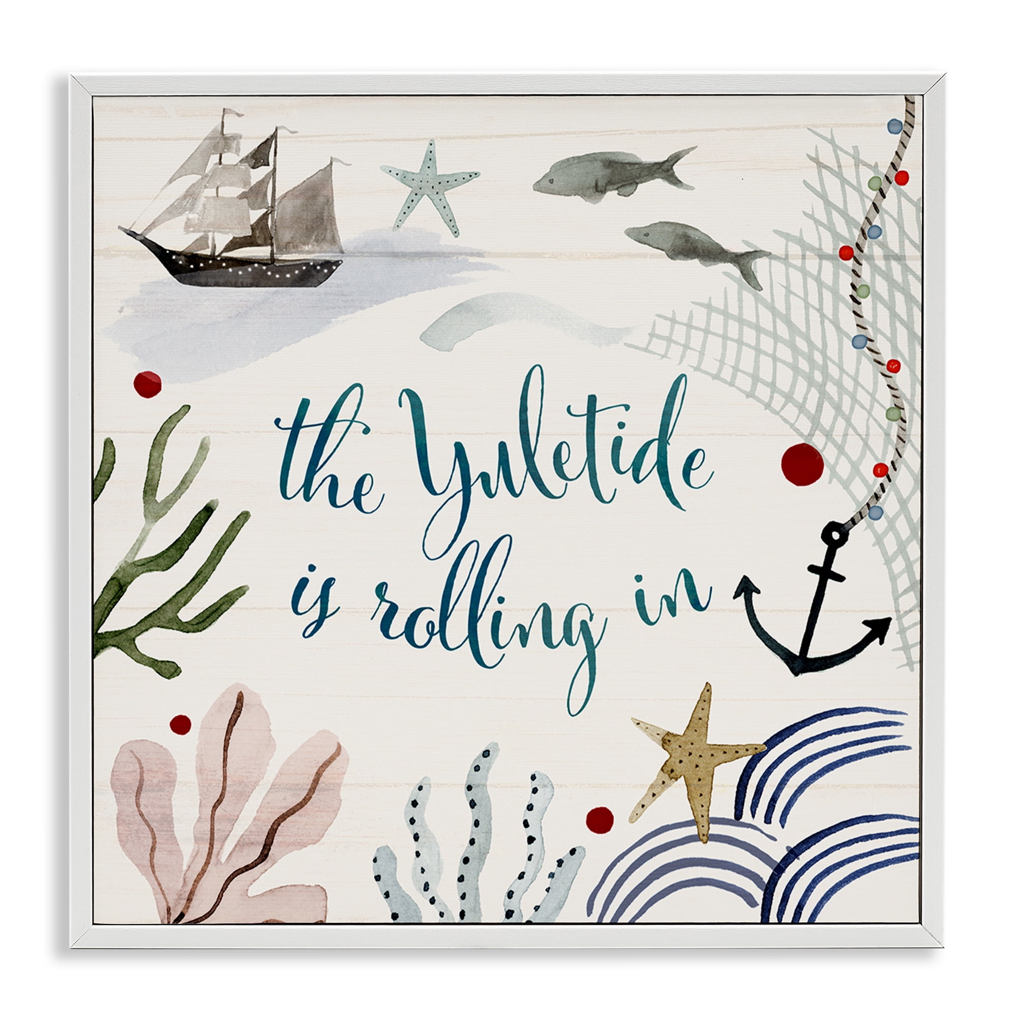 Stupell Industries Nautical Yuletide Christmas Phrase Holiday Painting White Framed Art Print Wall Art, 12 x 12