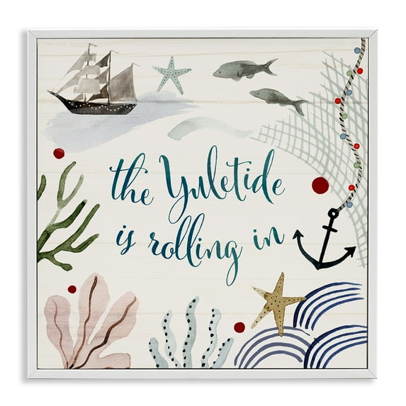 Stupell Industries Nautical Yuletide Christmas Phrase Holiday Painting White Framed Art Print Wall Art, 24 x 24