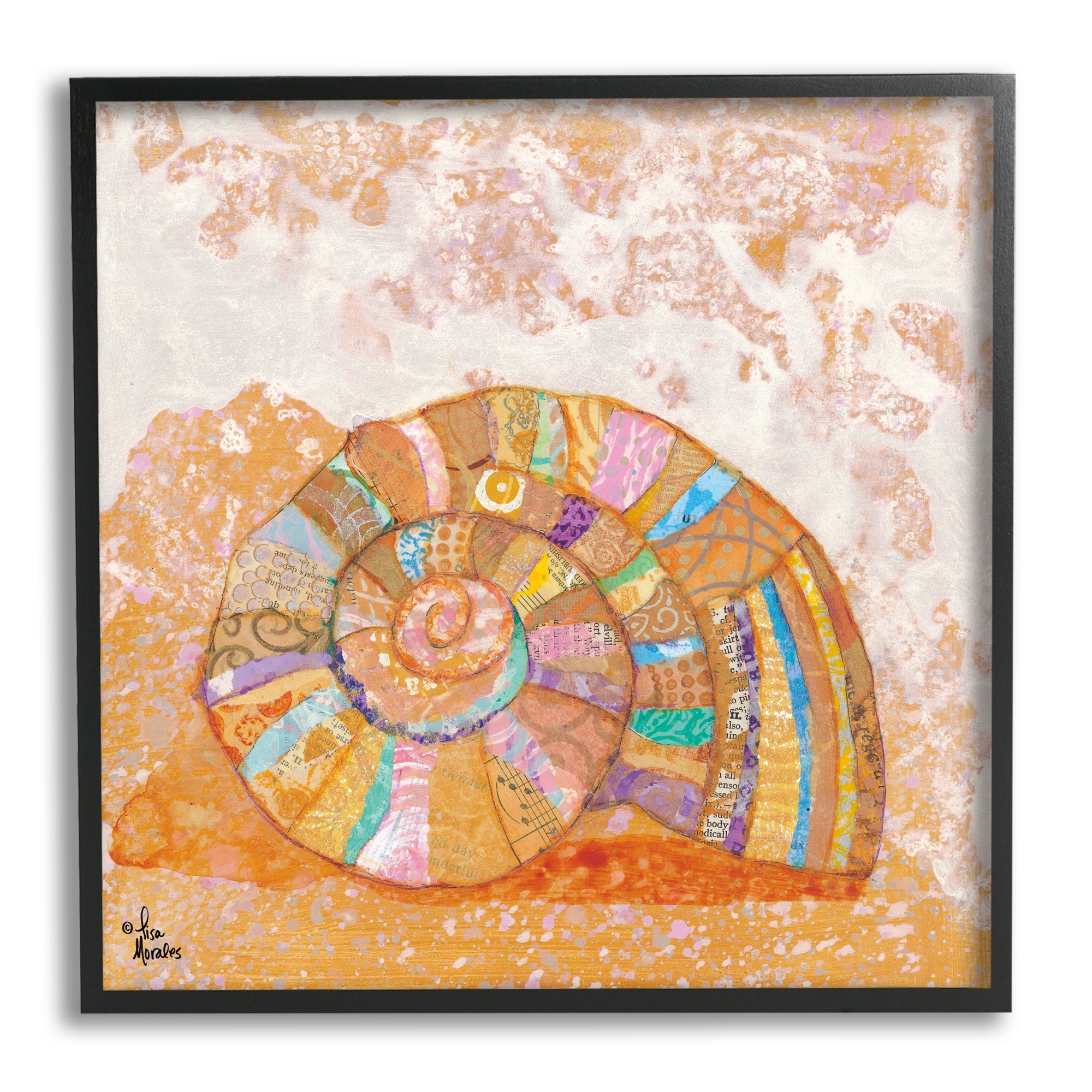 Stupell Industries Nautilus Sea Shell Various Collage Clipping Patterns Painting Black Framed Art Print Wall Art, Design by Lisa Morales