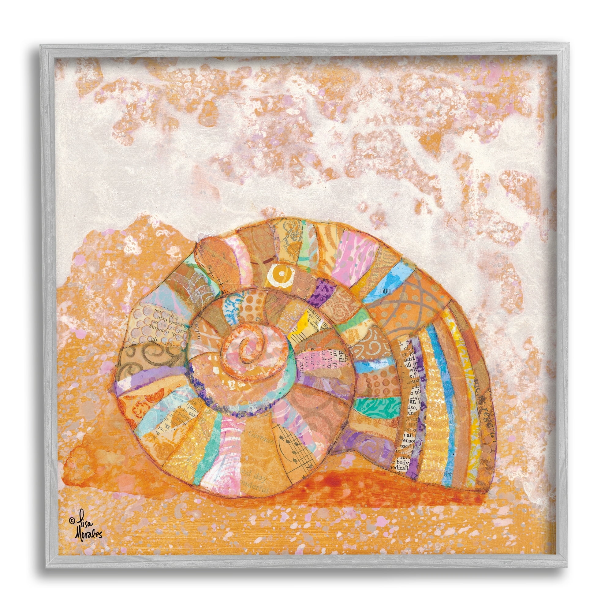 Stupell Industries Nautilus Sea Shell Various Collage Clipping Patterns Painting Gray Framed Art Print Wall Art, Design by Lisa Morales