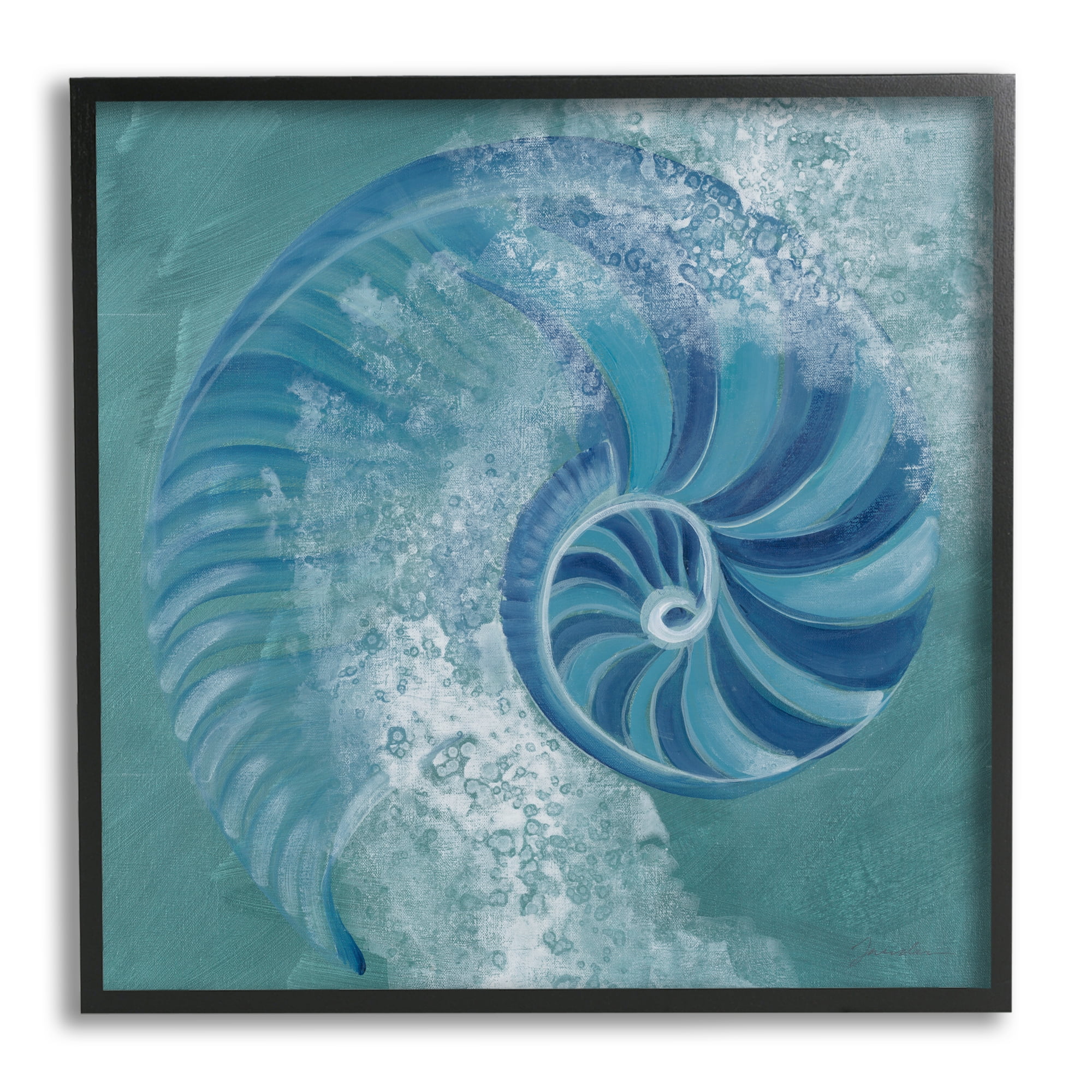 Stupell Industries Nautilus Shell Water Bubbles Animals & Insects Painting Black Framed Art Print Wall Art, 17 x 17