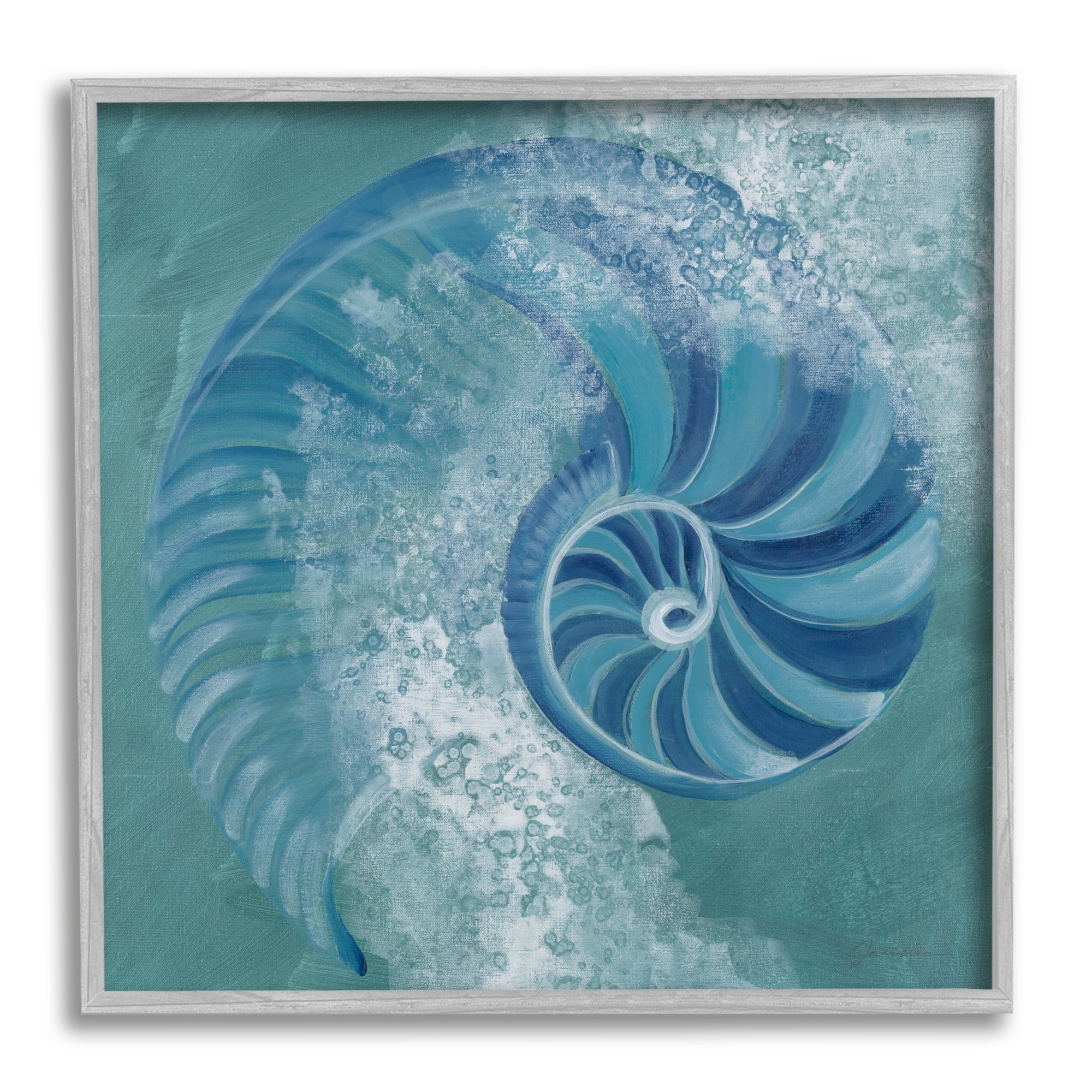 Stupell Industries Nautilus Shell Water Bubbles Animals & Insects Painting Gray Framed Art Print Wall Art, 24 x 24