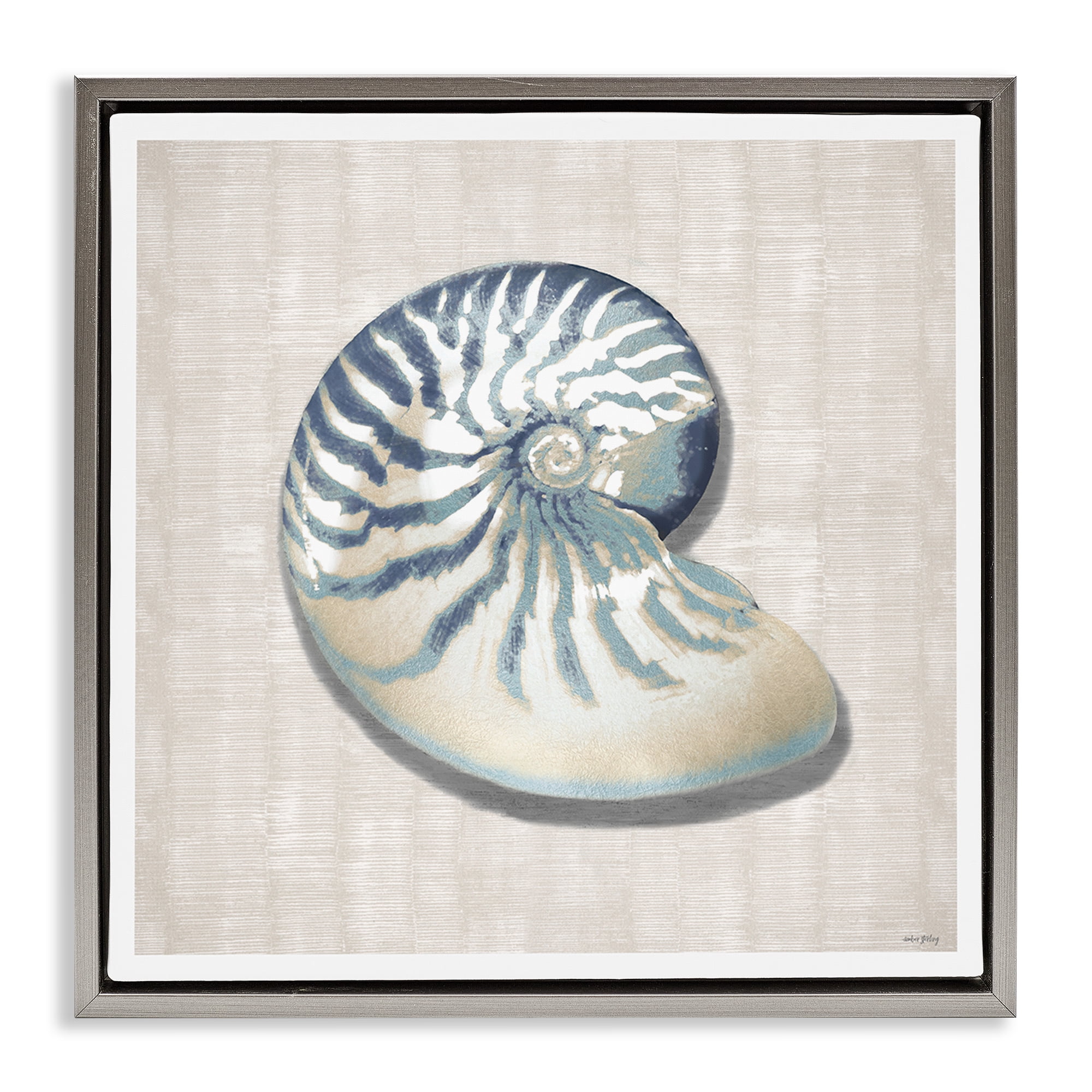 Stupell Industries Nautilus Shell in Misty Blue Gray Framed Floater Canvas Wall Art, design by Amber Sterling