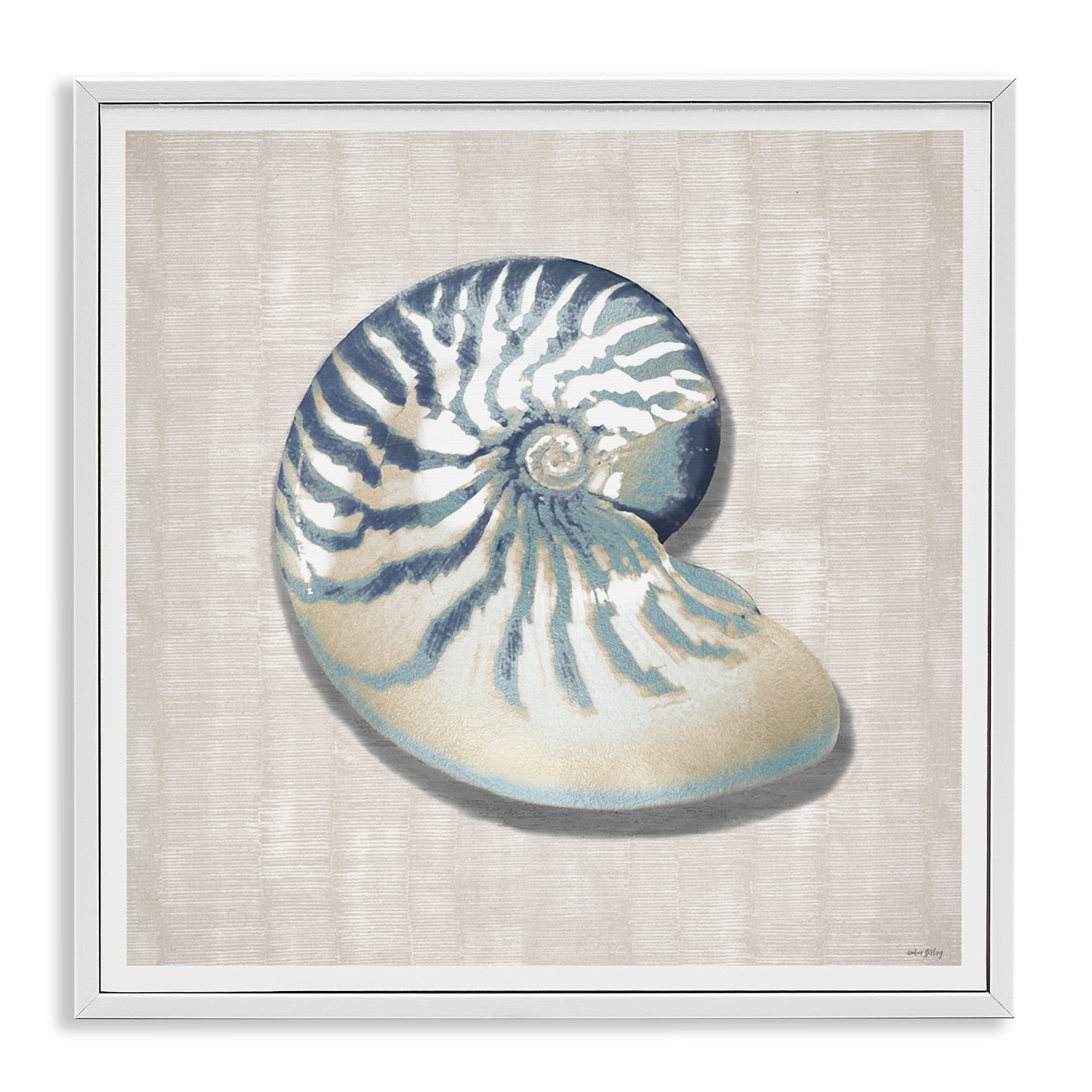 Stupell Industries Nautilus Shell in Misty Blue White Framed Giclee Art, design by Amber Sterling
