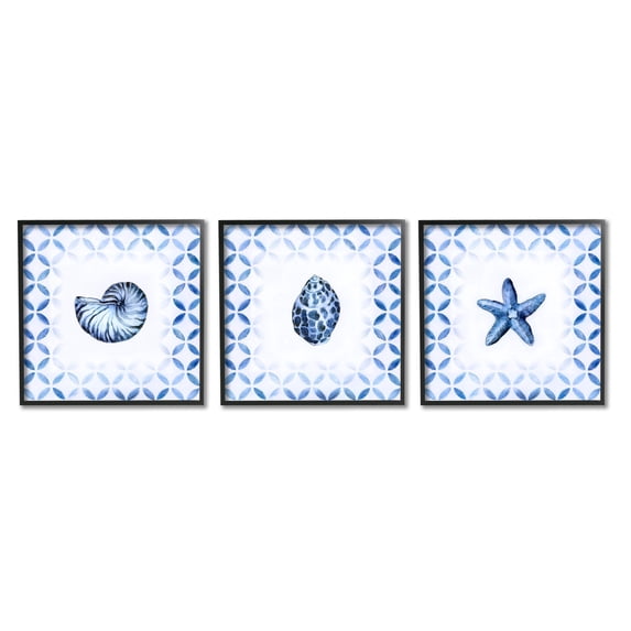 Stupell Industries Nautilus Spiral Shell Starfish Blue Aquatics Circle Pattern, 12 x 12, Design by Tava Studios