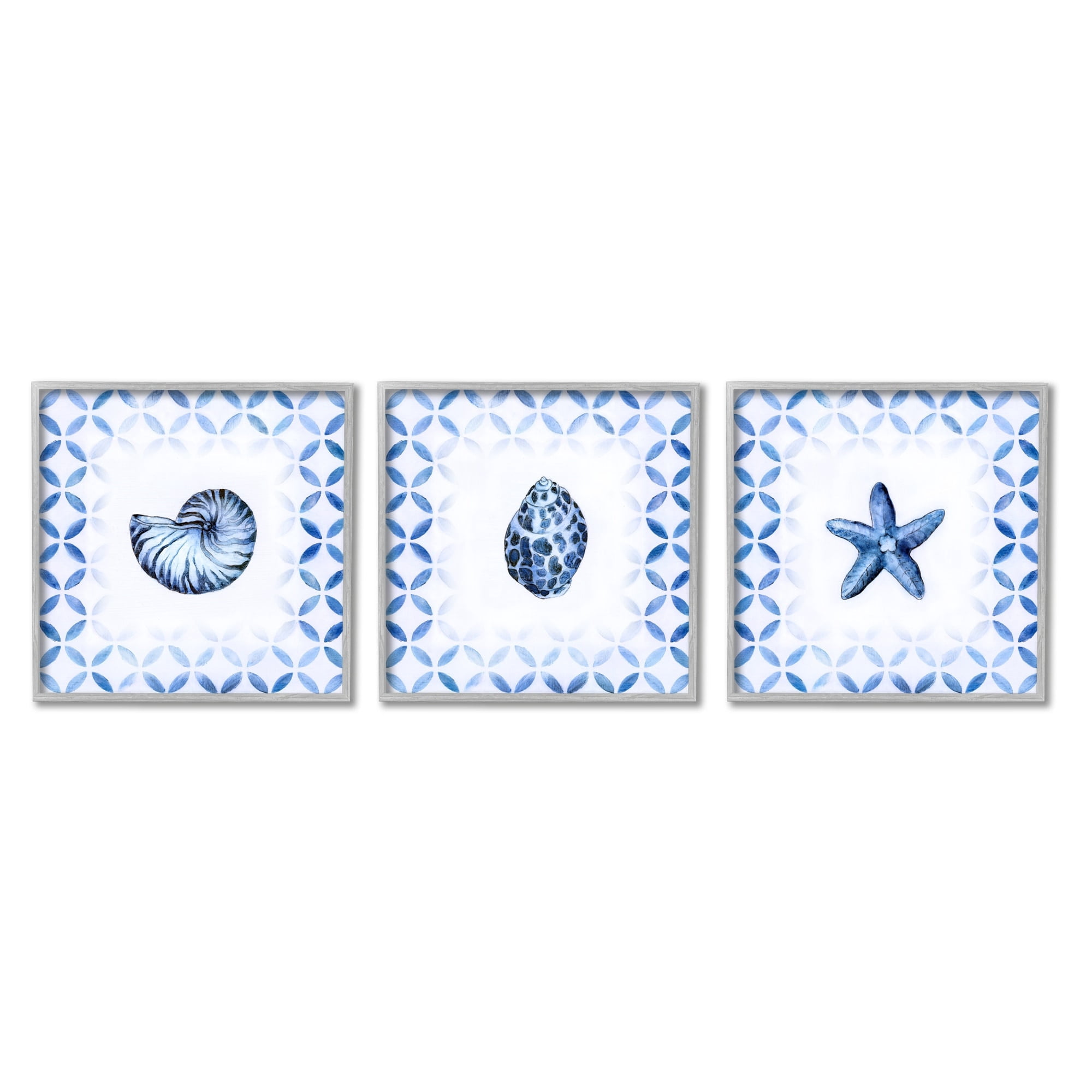 Stupell Industries Nautilus Spiral Shell Starfish Blue Aquatics Circle Pattern, 17 x 17, Design by Tava Studios​