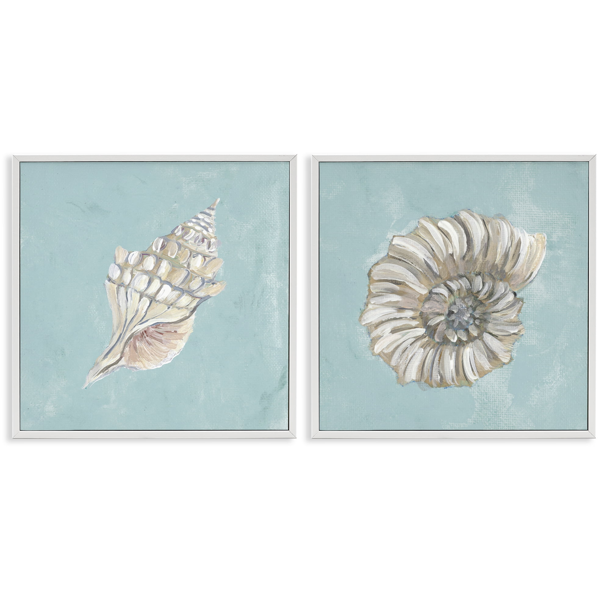 Stupell Industries Nautilus and Conch Seashells Nautical & Beach Painting White Framed Art Print Wall Art, 24 x 24, Set of 2