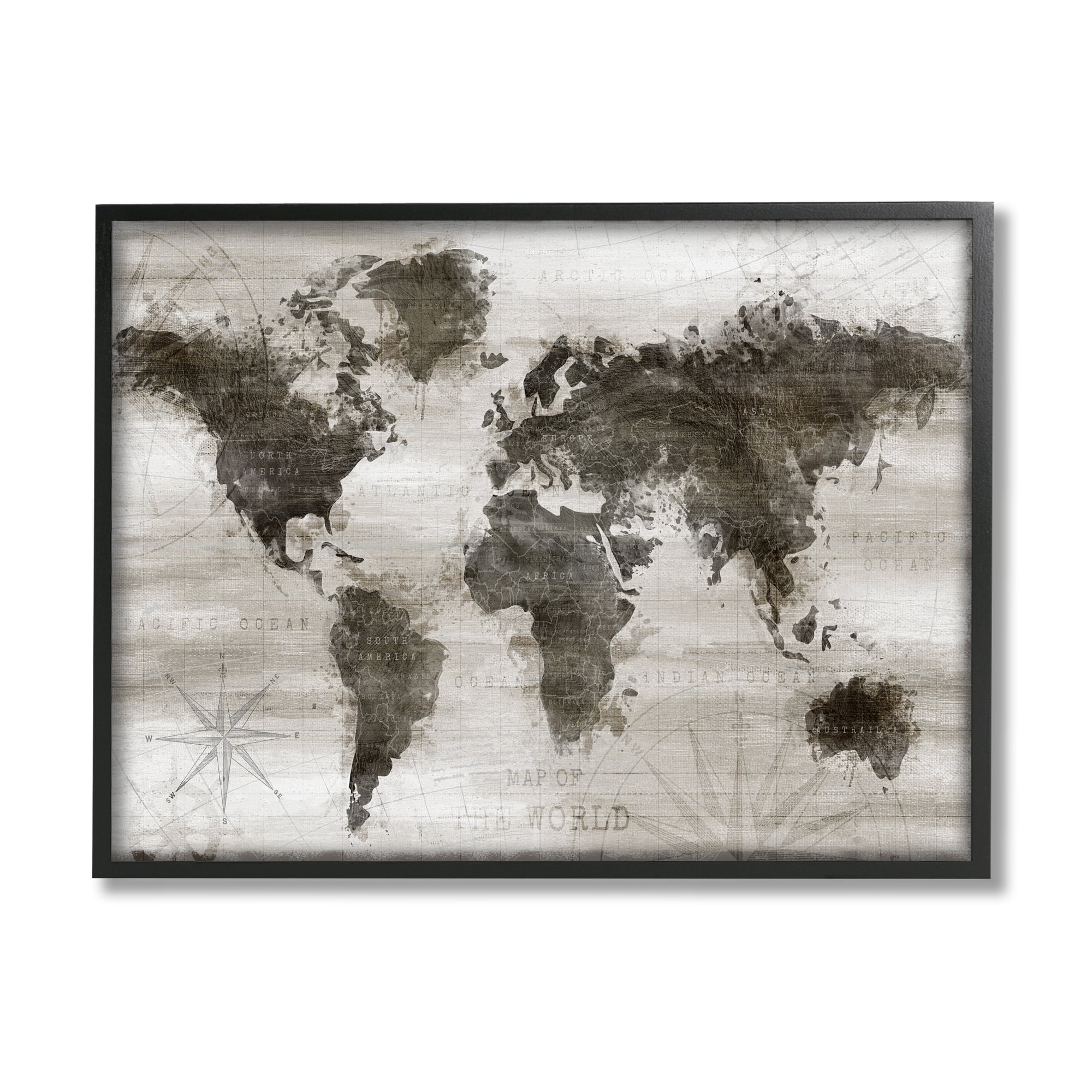 Stupell Industries Navigant World Map Distressed Vintage Land Chart,14 x 11, Design by Natalie Carpentieri