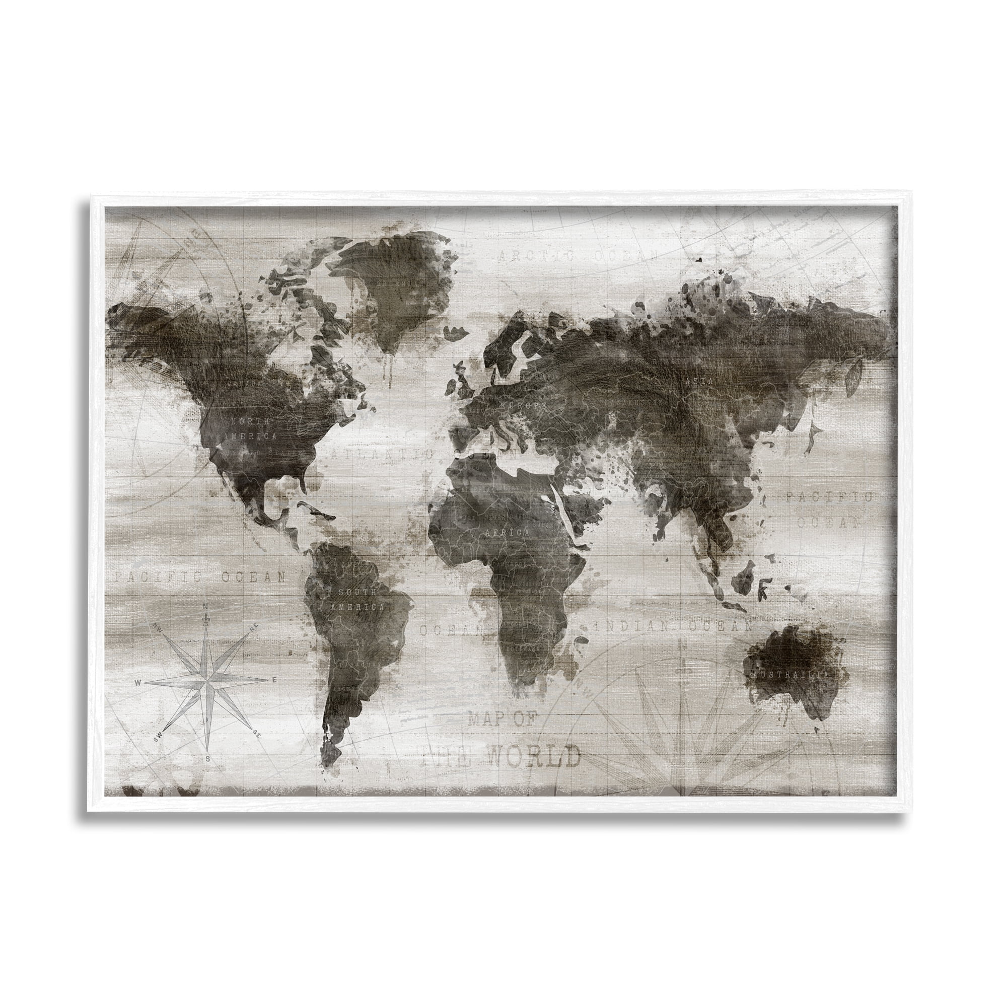 Stupell Industries Navigant World Map Distressed Vintage Land Chart,14 x 11, Design by Natalie Carpentieri