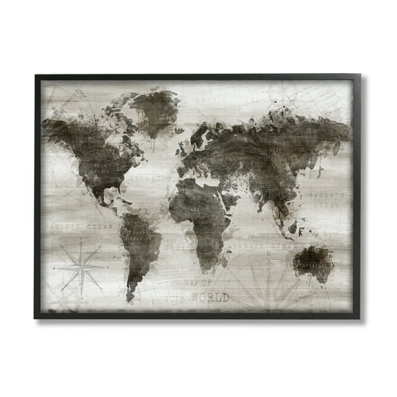 Stupell Industries Navigant World Map Distressed Vintage Land Chart,20 x 16, Design by Natalie Carpentieri