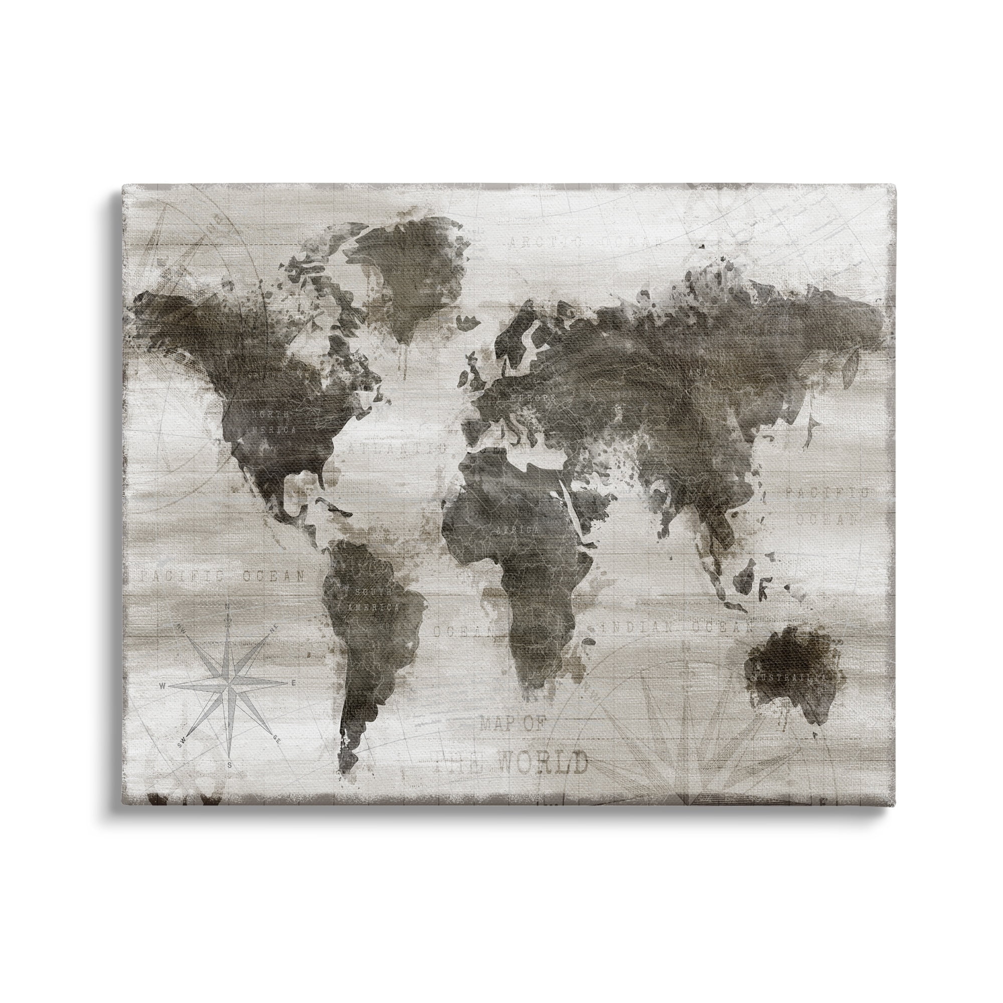 Stupell Industries Navigant World Map Distressed Vintage Land Chart,40 x 30, Design by Natalie Carpentieri
