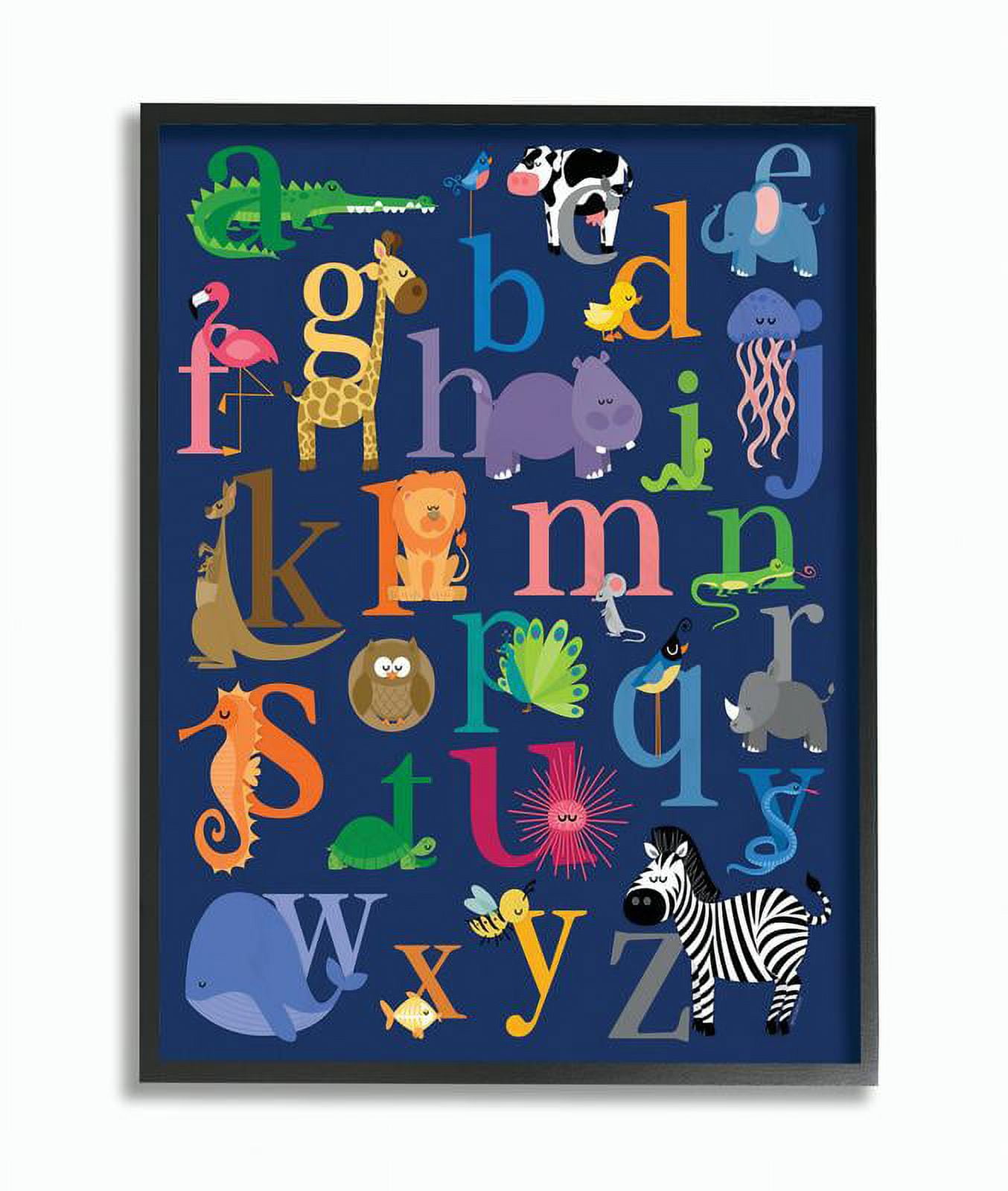 Stupell Industries Navy Alphabet Animal Icons Graphic Art Black Framed Art Print Wall Art, 24x30, by lezleelliott