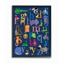 Stupell Industries Navy Alphabet Animal Icons Graphic Art Black Framed Art Print Wall Art, 24x30, by lezleelliott