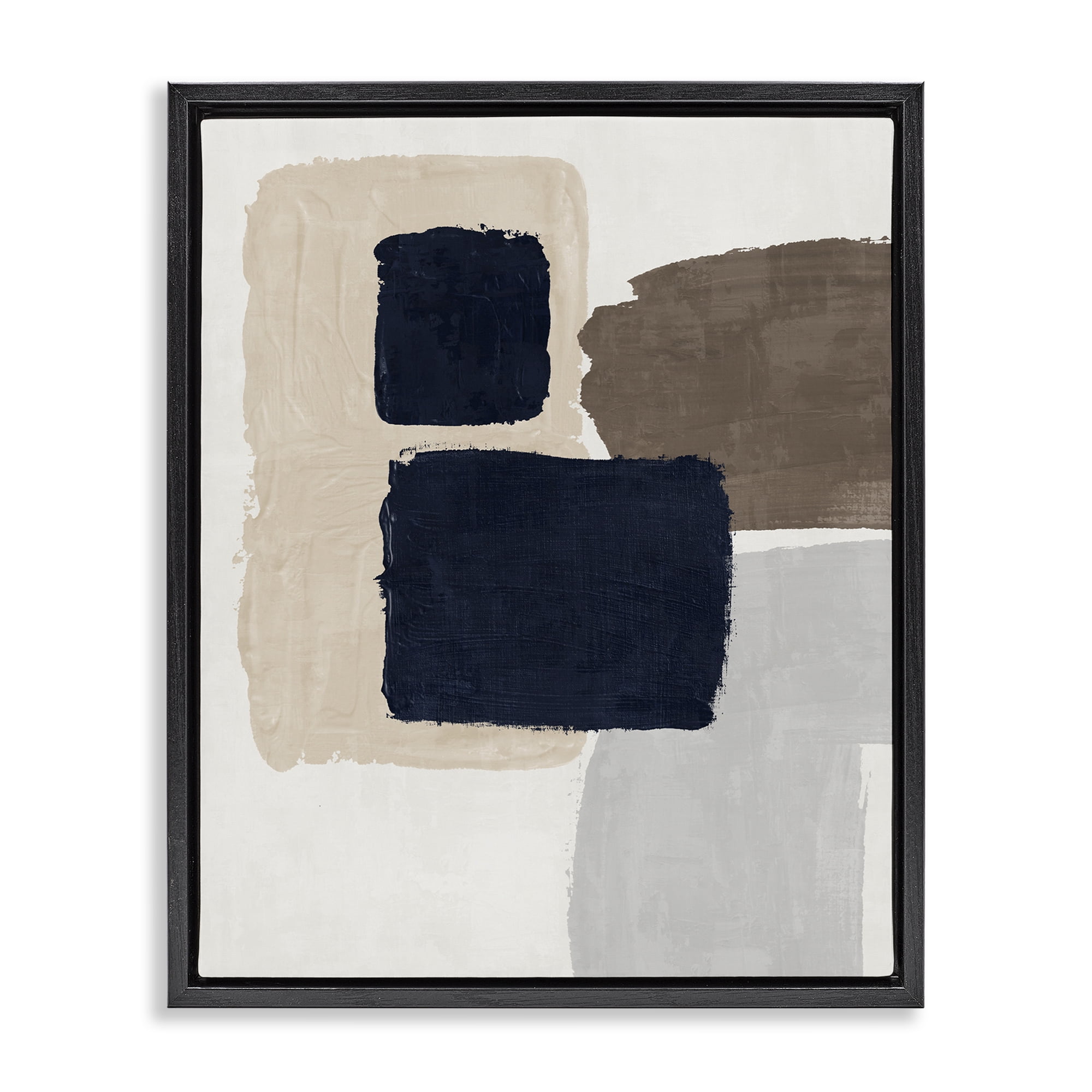 Stupell Industries Navy Blocked Shapes Abstract Painting Black Floater Framed Canvas Art Print Wall Art, 25 x 31