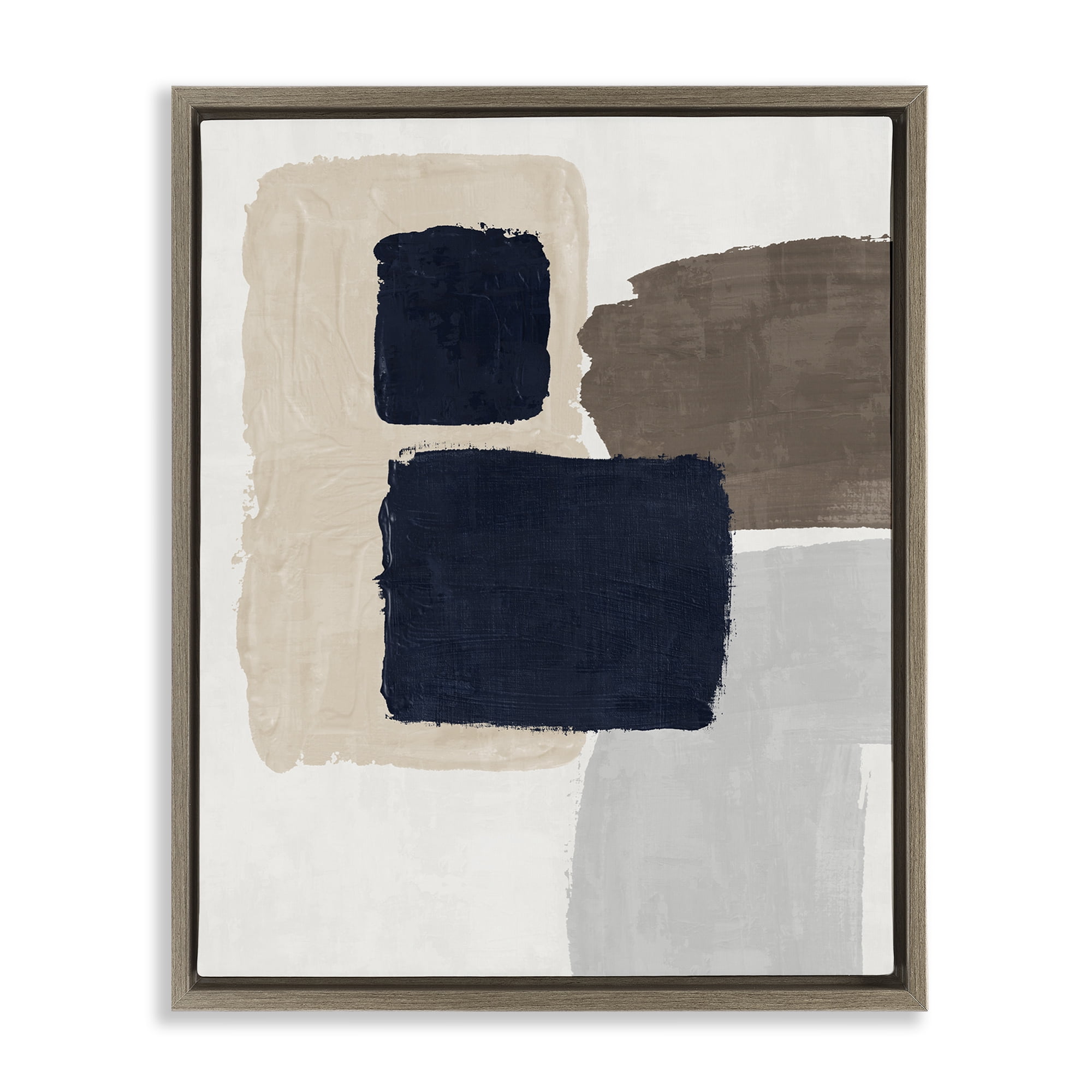 Stupell Industries Navy Blocked Shapes Abstract Painting Brown Floater Framed Canvas Art Print Wall Art, 17 x 21
