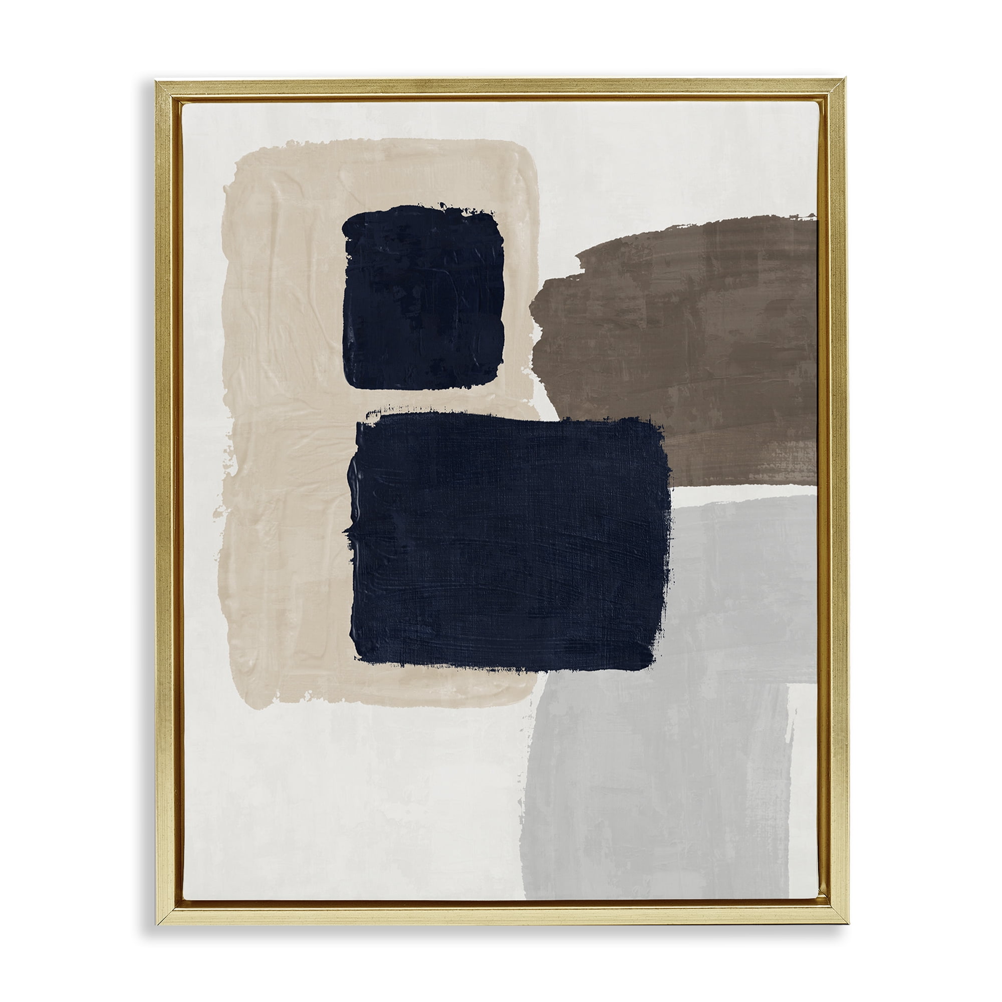 Stupell Industries Navy Blocked Shapes Abstract Painting Gold Floater Framed Canvas Art Print Wall Art, 25 x 31