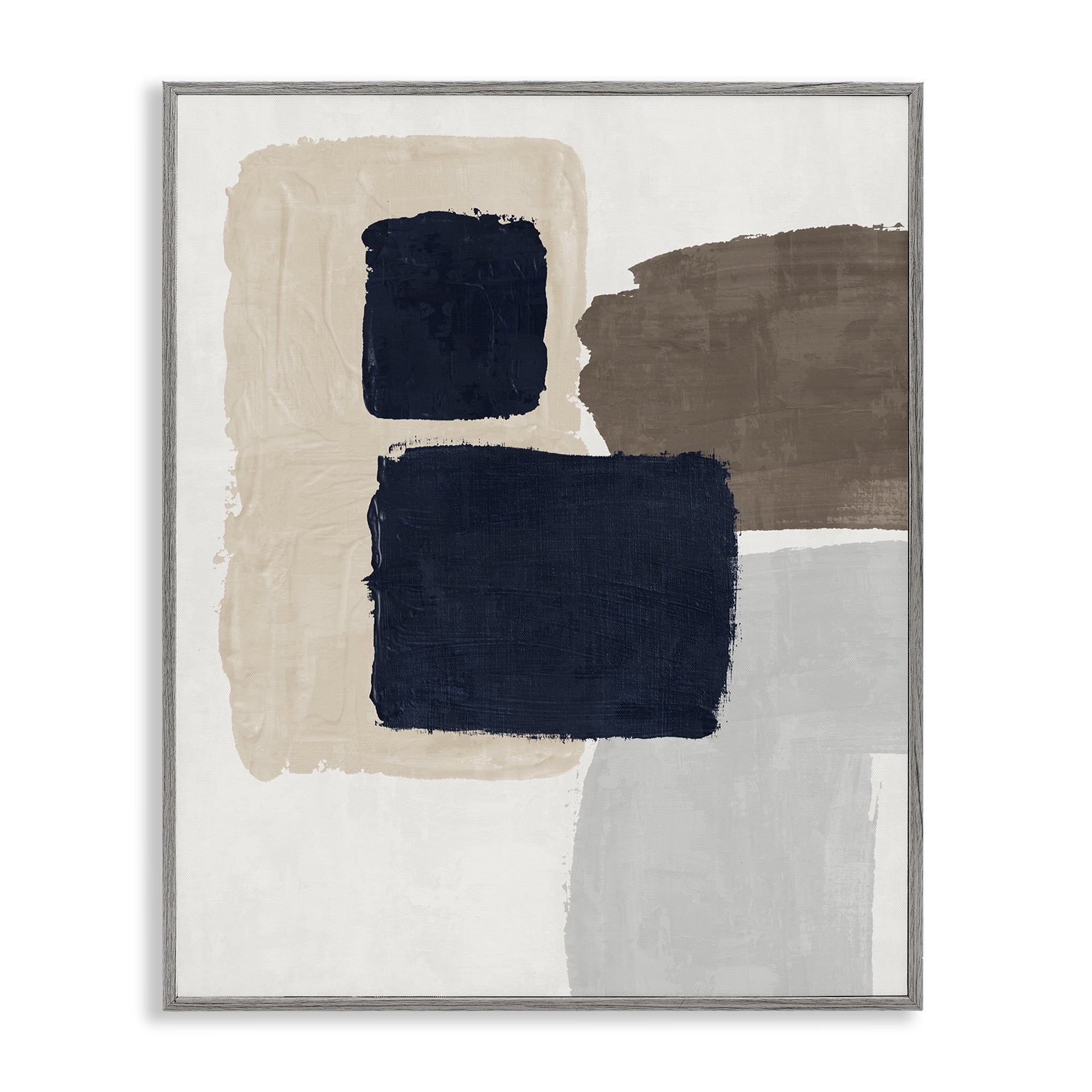 Stupell Industries Navy Blocked Shapes Abstract Painting Gray Framed Art Print Wall Art, 11 x 14