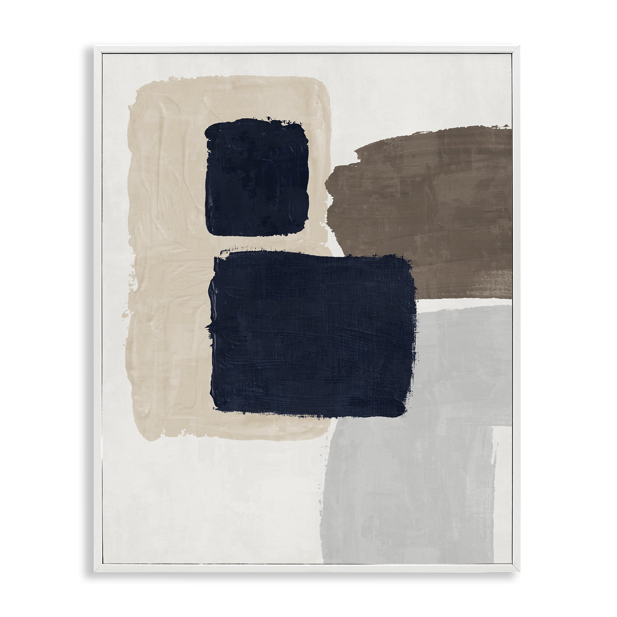Stupell Industries Navy Blocked Shapes Abstract Painting White Framed Art Print Wall Art, 16 x 20