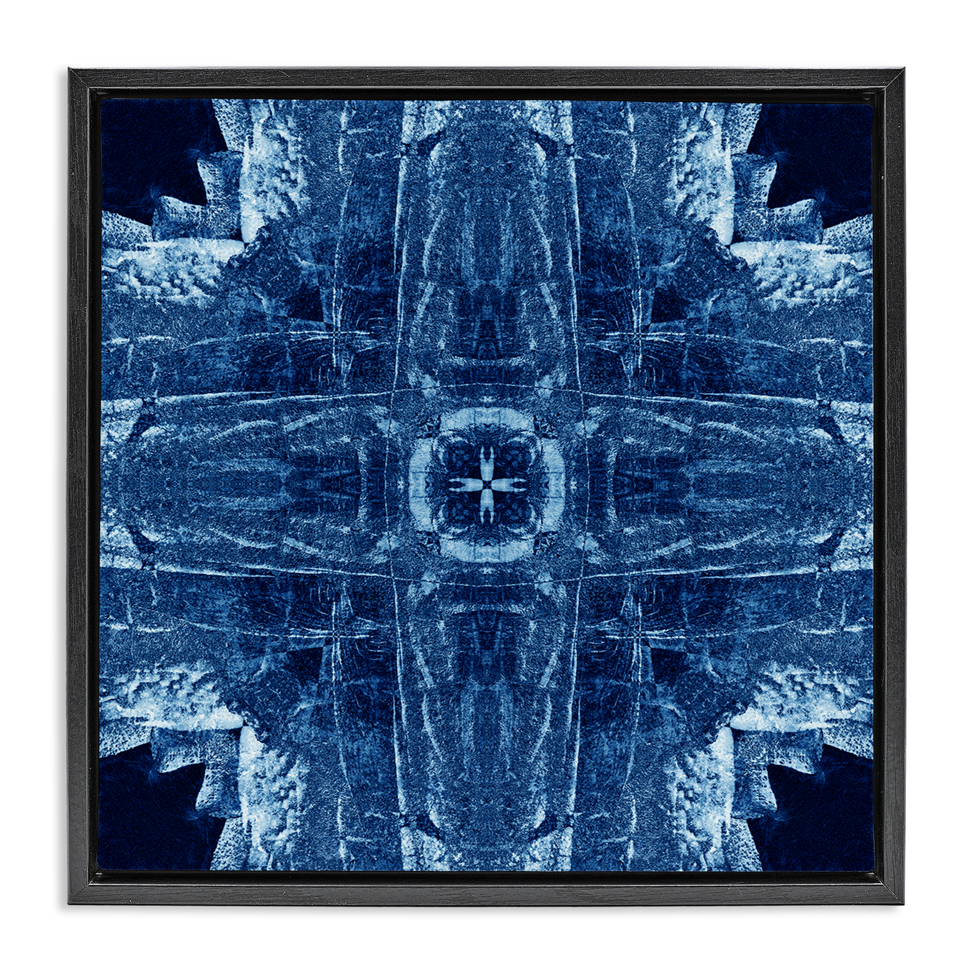 Stupell Industries Navy Blue Geometric Shapes Abstract Painting Black Floater Framed Canvas Art Print Wall Art, 18 x 18
