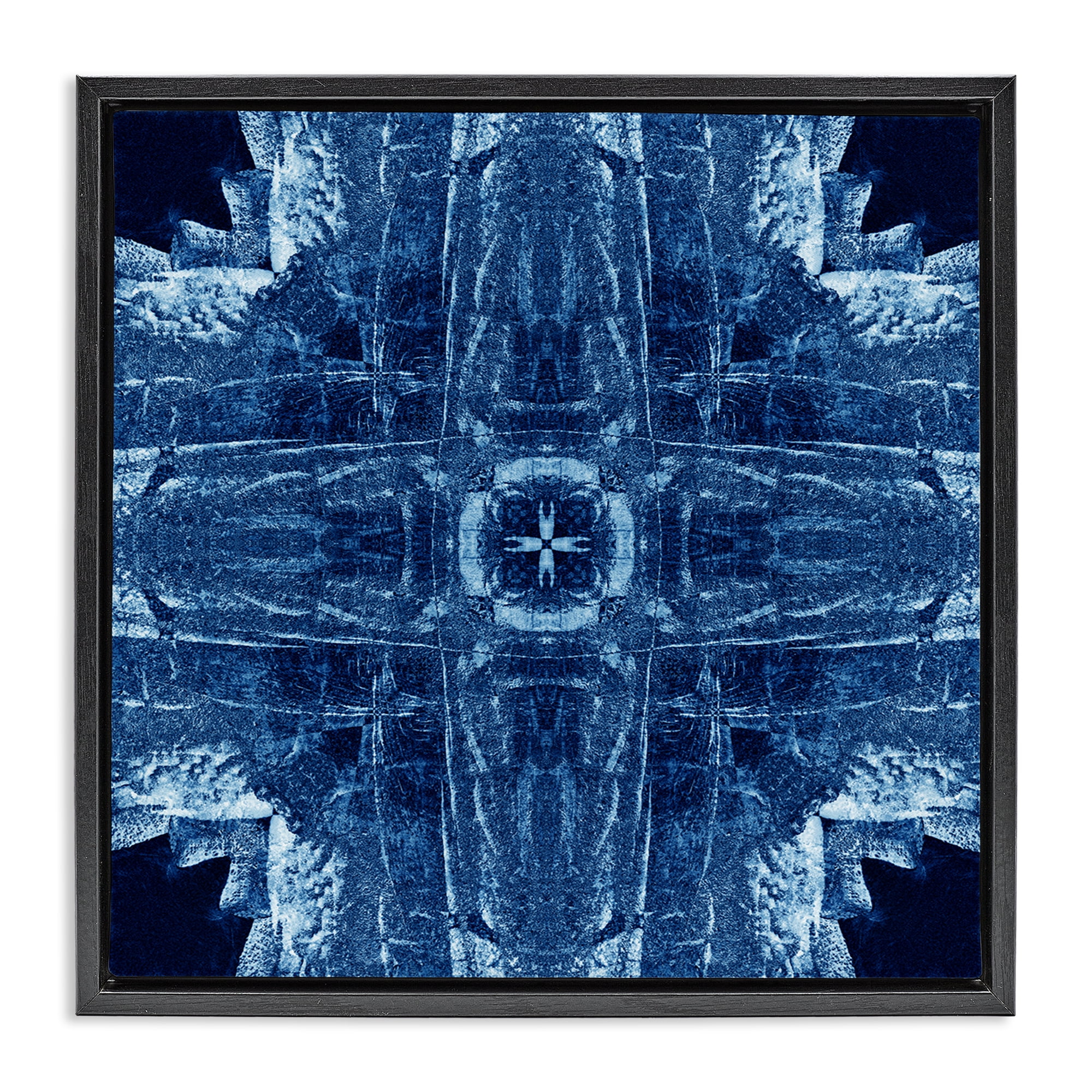 Stupell Industries Navy Blue Geometric Shapes Abstract Painting Black Floater Framed Canvas Art Print Wall Art, 25 x 25