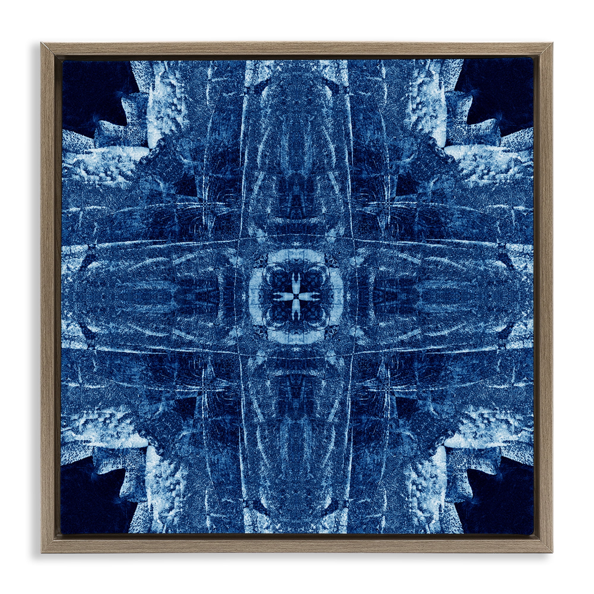 Stupell Industries Navy Blue Geometric Shapes Abstract Painting Brown Floater Framed Canvas Art Print Wall Art, 18 x 18