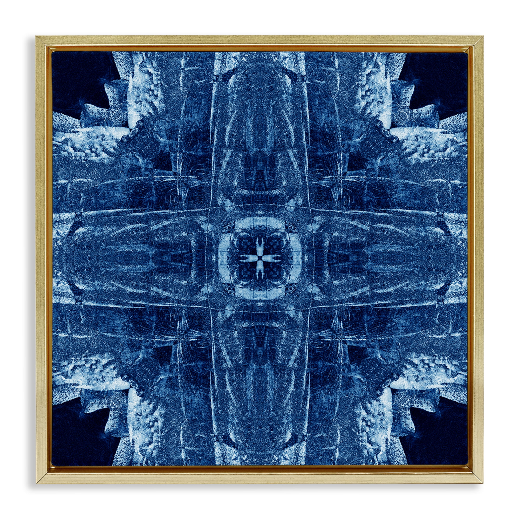 Stupell Industries Navy Blue Geometric Shapes Abstract Painting Gold Floater Framed Canvas Art Print Wall Art, 18 x 18