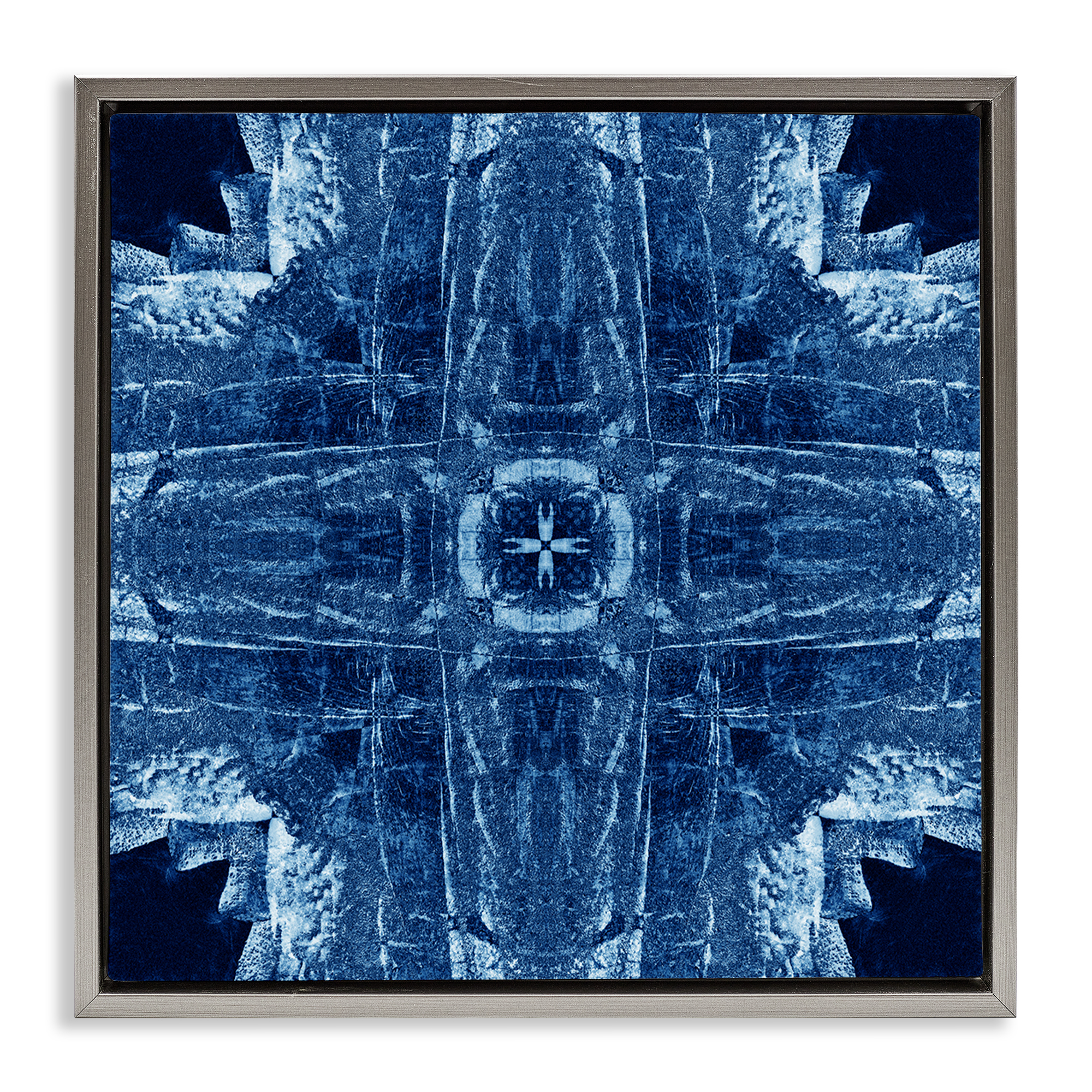 Stupell Industries Navy Blue Geometric Shapes Abstract Painting Gray Floater Framed Canvas Art Print Wall Art, 18 x 18
