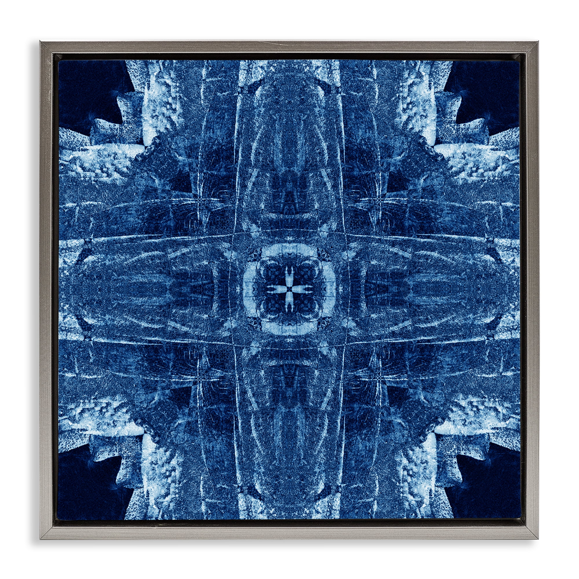Stupell Industries Navy Blue Geometric Shapes Abstract Painting Gray Floater Framed Canvas Art Print Wall Art, 25 x 25