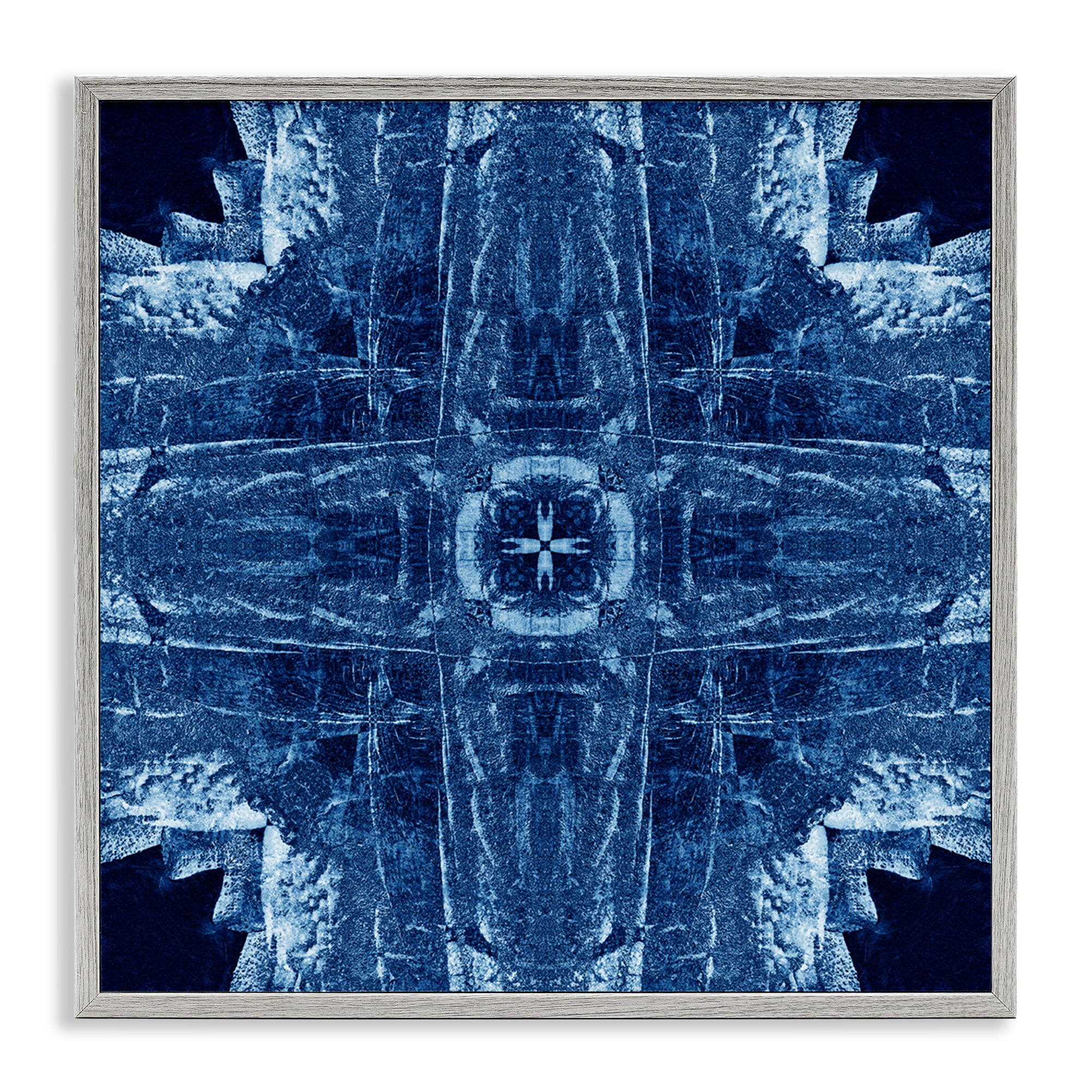 Stupell Industries Navy Blue Geometric Shapes Abstract Painting Gray Framed Art Print Wall Art, 24 x 24
