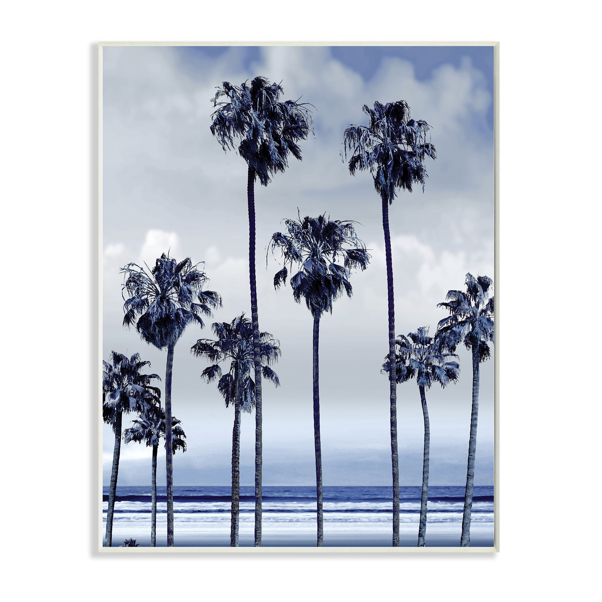 Stupell Industries Navy Blue Palm Trees on Coastline Monochromatic,13 x 19,Designed by Devon Davis