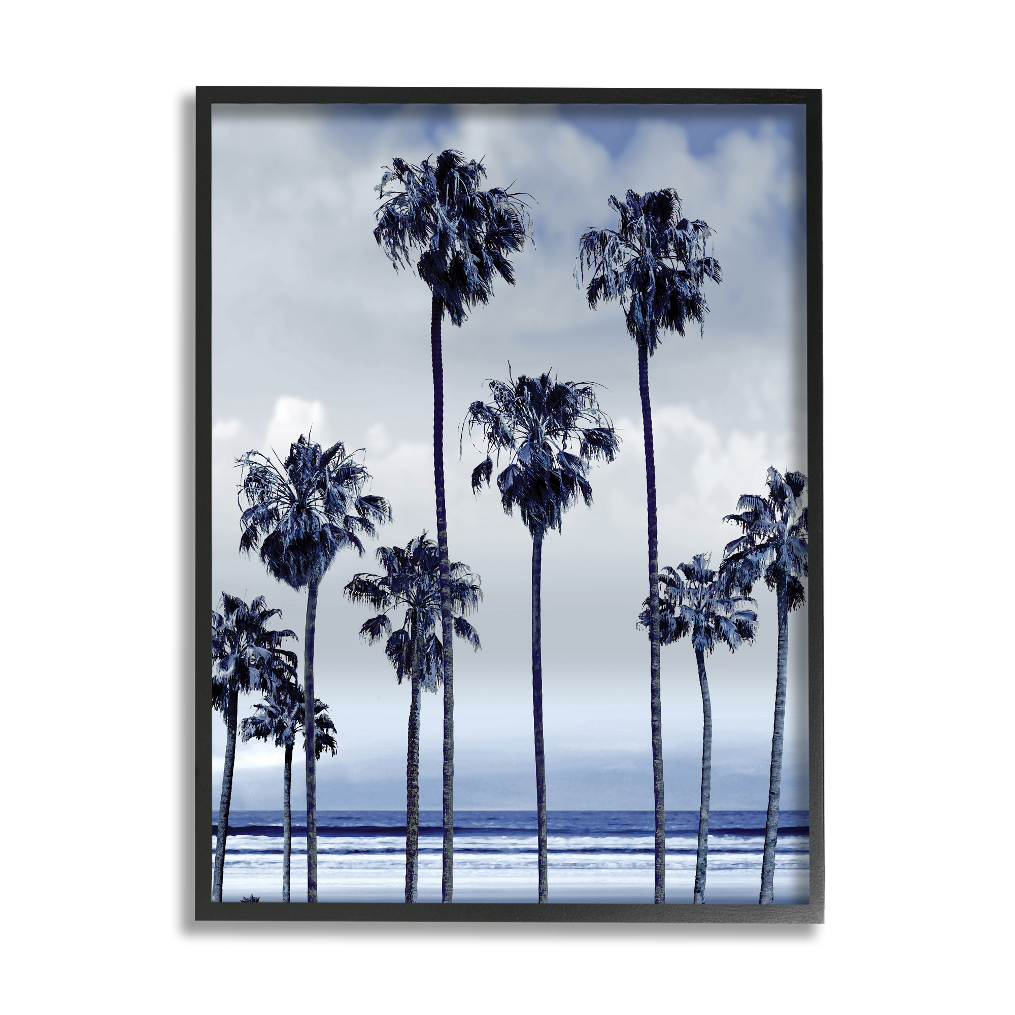 Stupell Industries Navy Blue Palm Trees on Coastline Monochromatic,16 x 20,Designed by Devon Davis