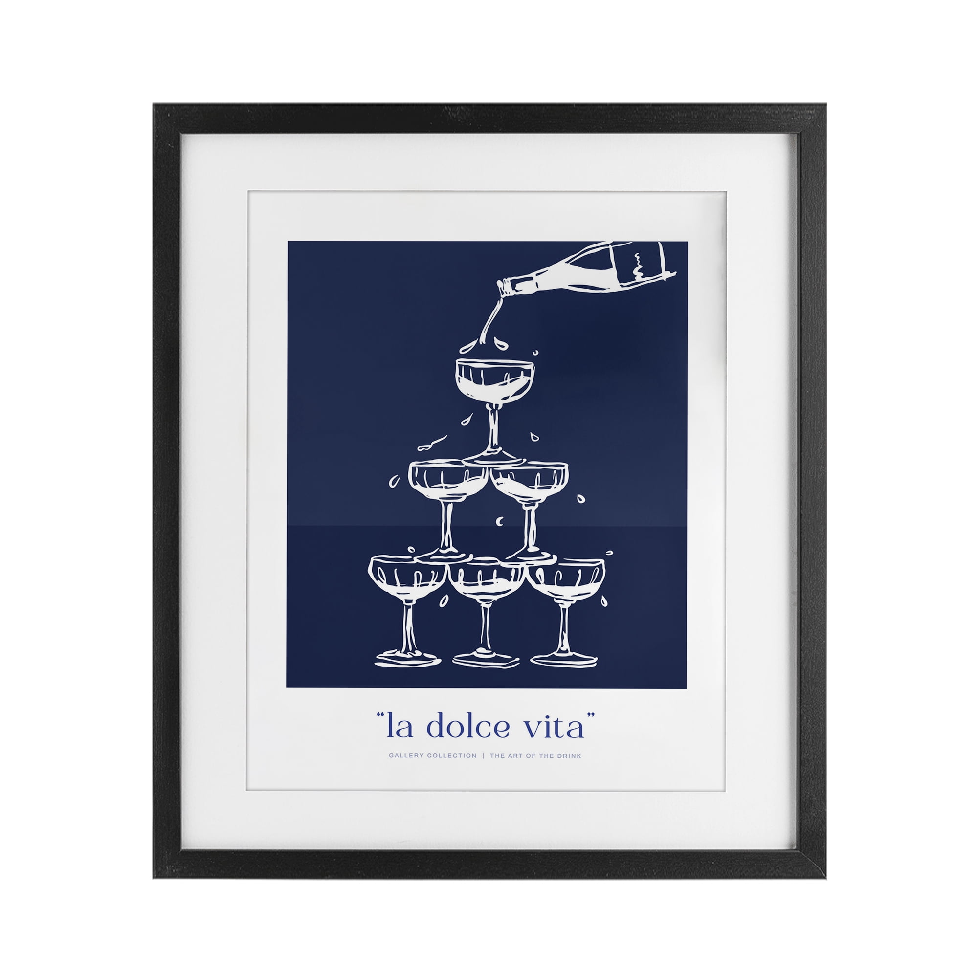 Stupell Industries Navy Champagne Tower Black Framed Print Under Glass design by Lettered and Lined, 16 x 13