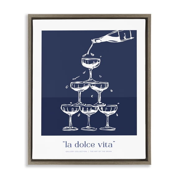 Stupell Industries Art Deco Navy Champagne Tower Brown Floating Frame Canvas Art, 25 x 31, by Lettered and Lined