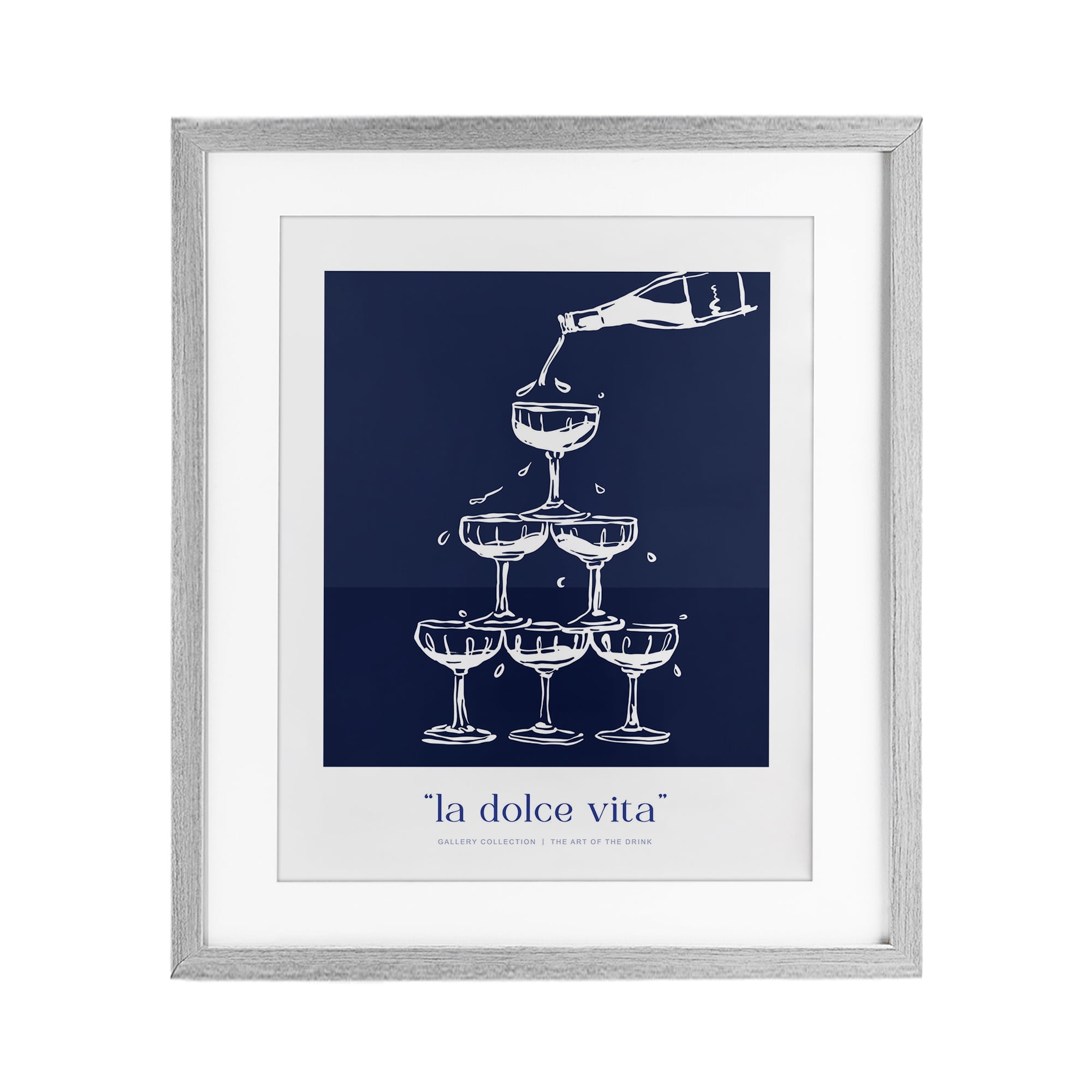 Stupell Industries Navy Champagne Tower Gray Framed Print Under Glass design by Lettered and Lined, 21 x 17