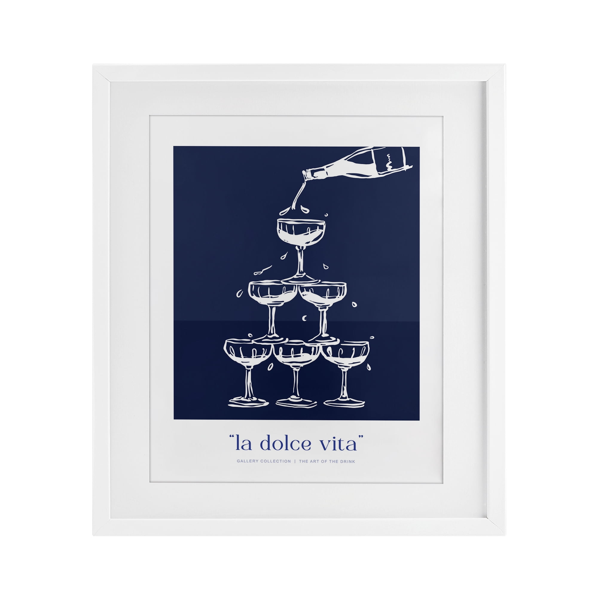 Stupell Industries Navy Champagne Tower White Framed Print Under Glass design by Lettered and Lined, 16 x 13