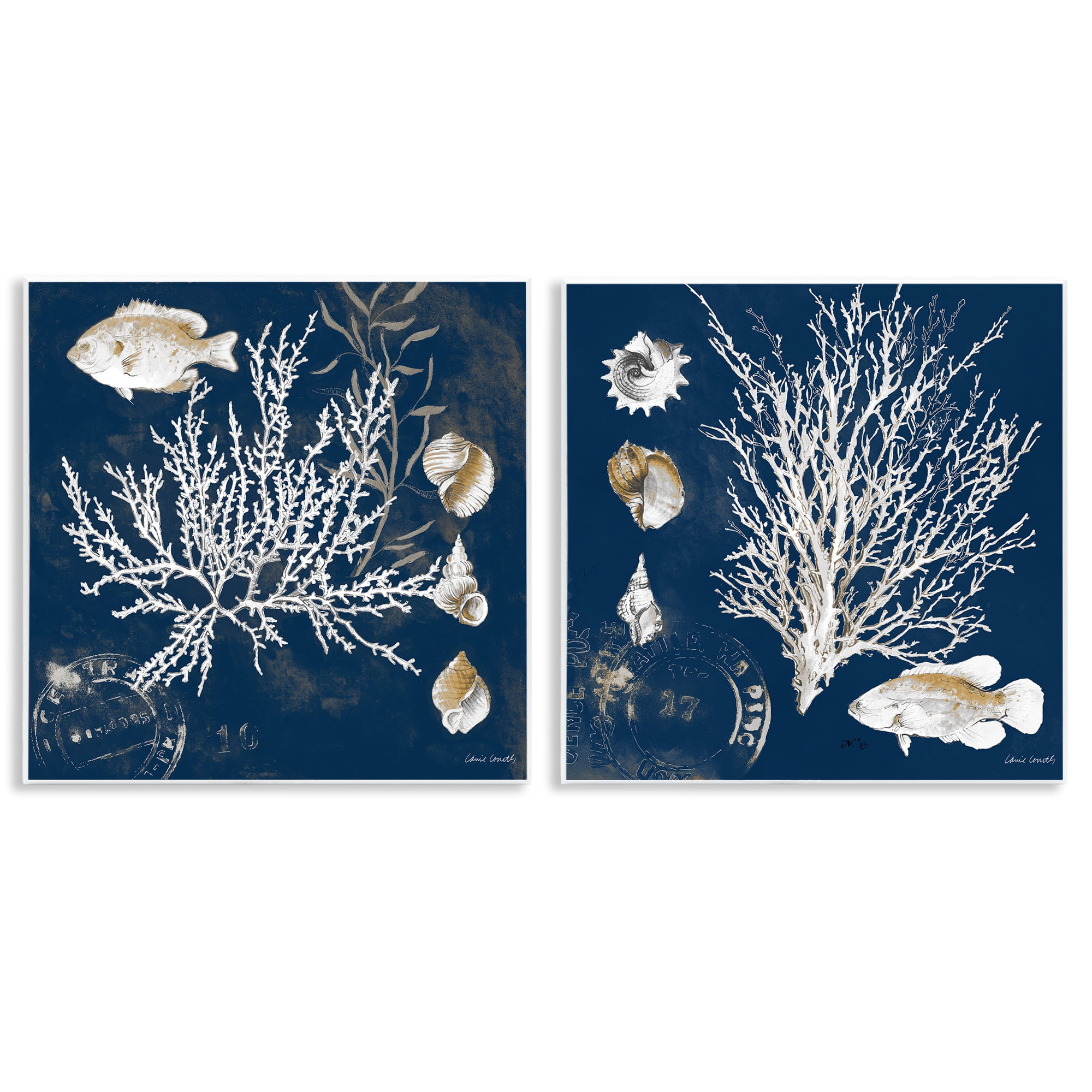 Stupell Industries Navy Coral Medley 2 Piece Wall Plaque Art Set, design by Lanie Loreth