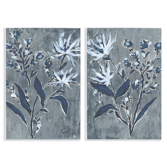 Stupell Industries Navy Flower Sprigs 2 Piece Wall Plaque Art Set design by June Erica Vess, 15 x 10