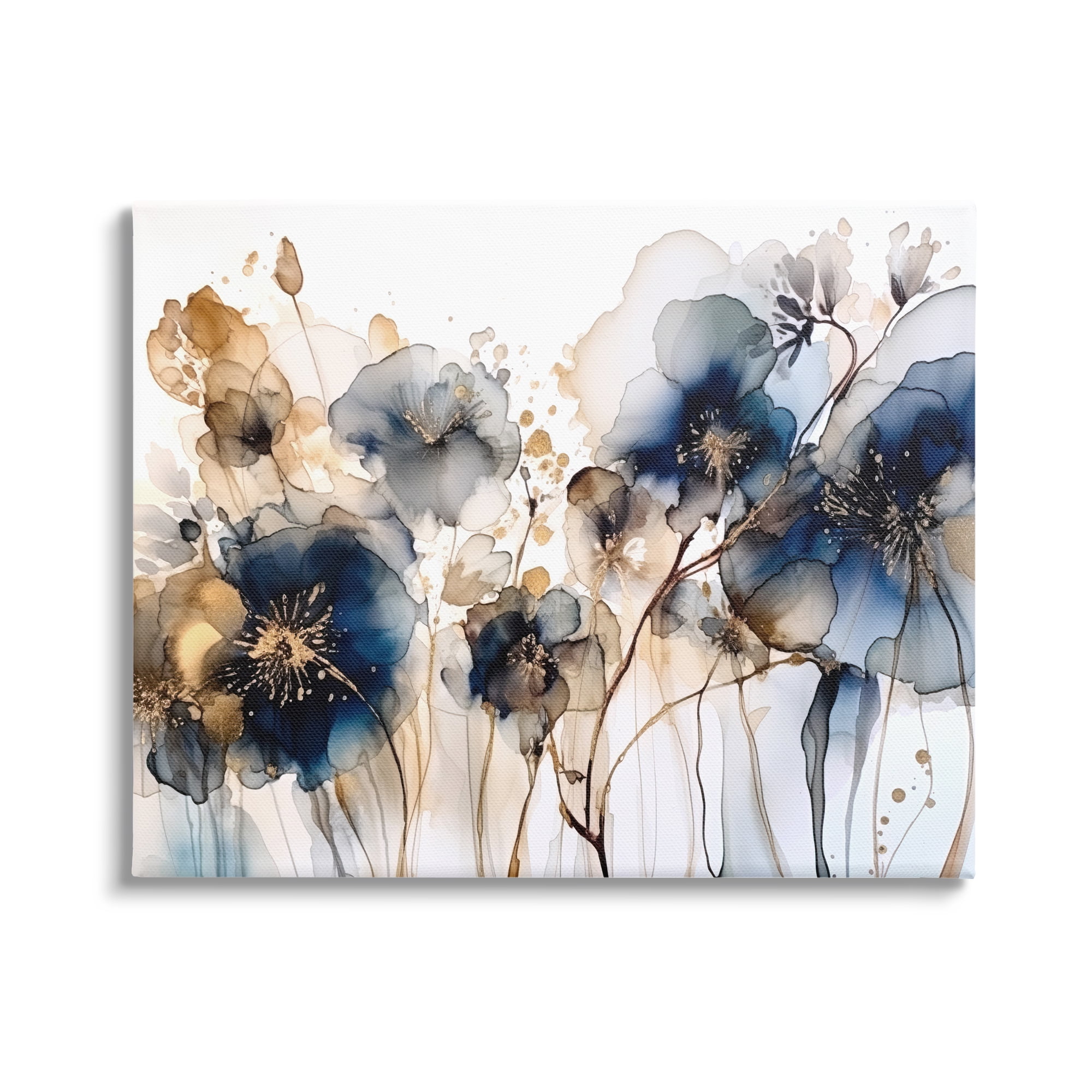 Navy and Gold Abstract Floral Canvas Wall Art